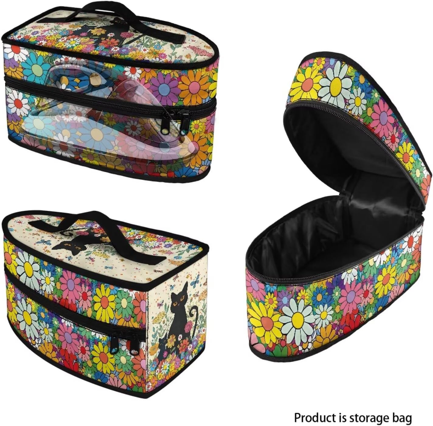 Black Cat Steam Iron Case Bag for Women Daisy Portable Protective Iron Storage Bag Travel Carrying Case Fits Most Mini Size Irons