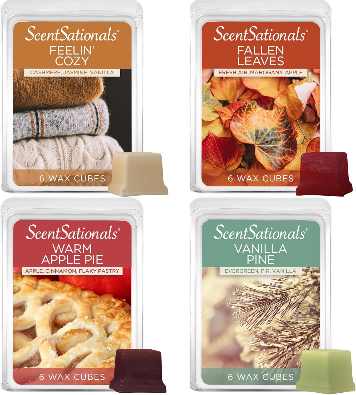 Scentsationals Fall Wax Melts - Harvest Home 4-Pack – Long Lasting Wax Cubes with Strong Scent for Warmers – Includes Warm Apple Pie