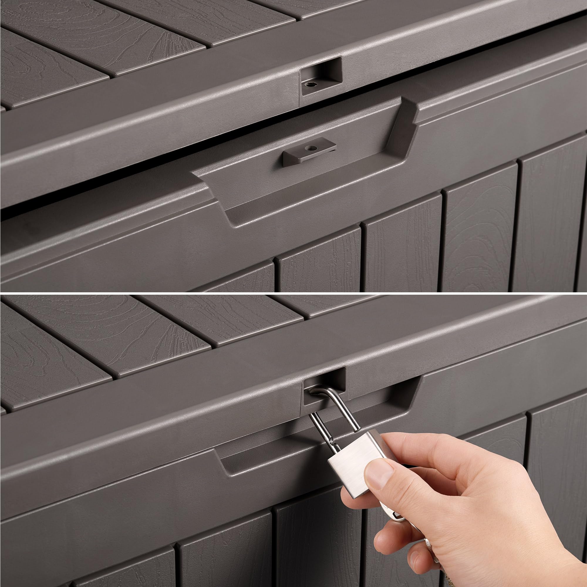 VonHaus Garden Storage Box - Outdoor Utility Chest Organiser – Weatherproof Plastic, Lockable Lid, Carry Handles, Compact & Portable – For Garden, Patio, Balcony, Decking – Grey (118L) — view 6