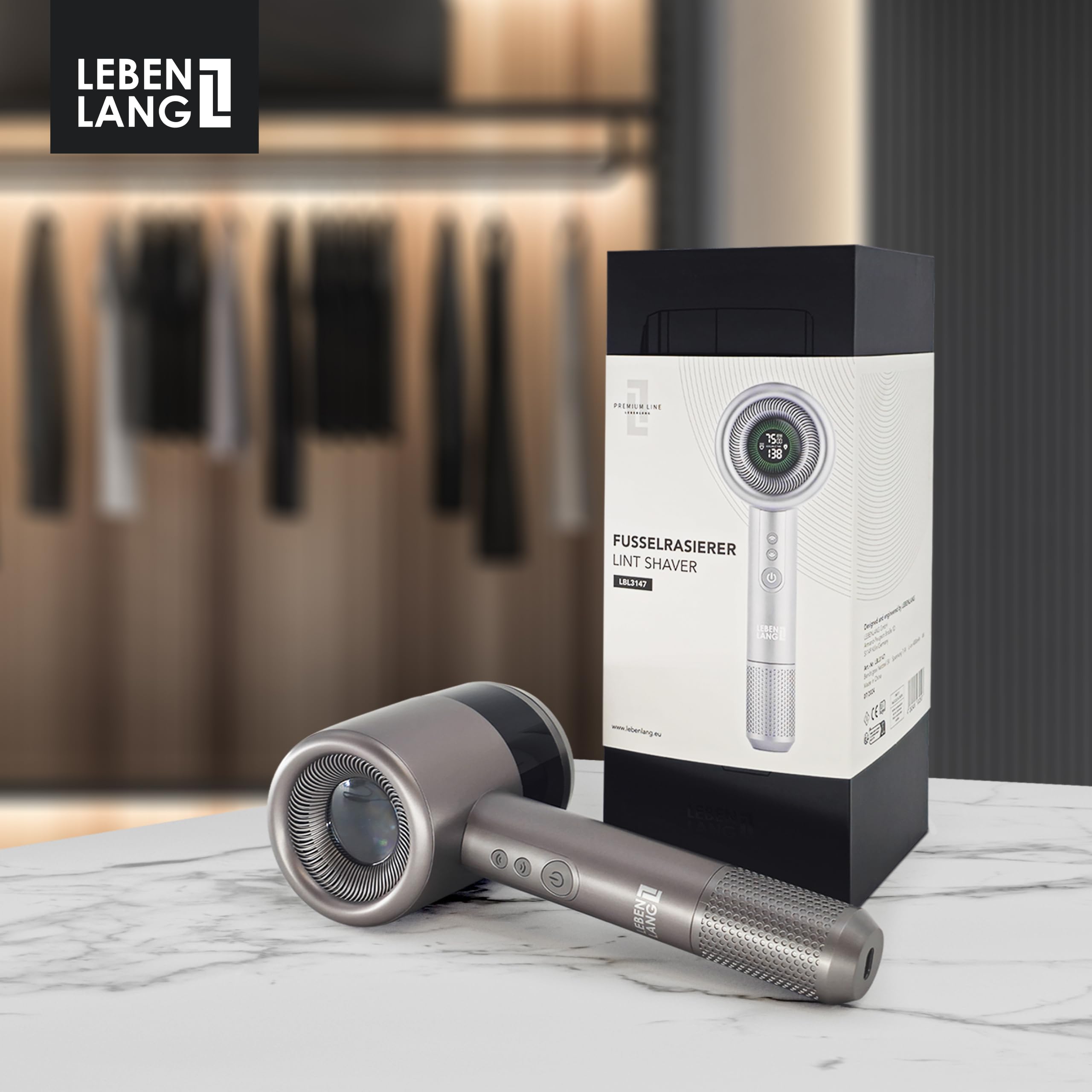 LEBENLANG Premium Leva pelucchi elettronico ricaricabile 4000mAh - 5 modalità & 3,5h di autonomia I Incl. torcia & display LED I Levapelucchi lana elettrico Togli pallini maglioni Lint remover Rimuovi