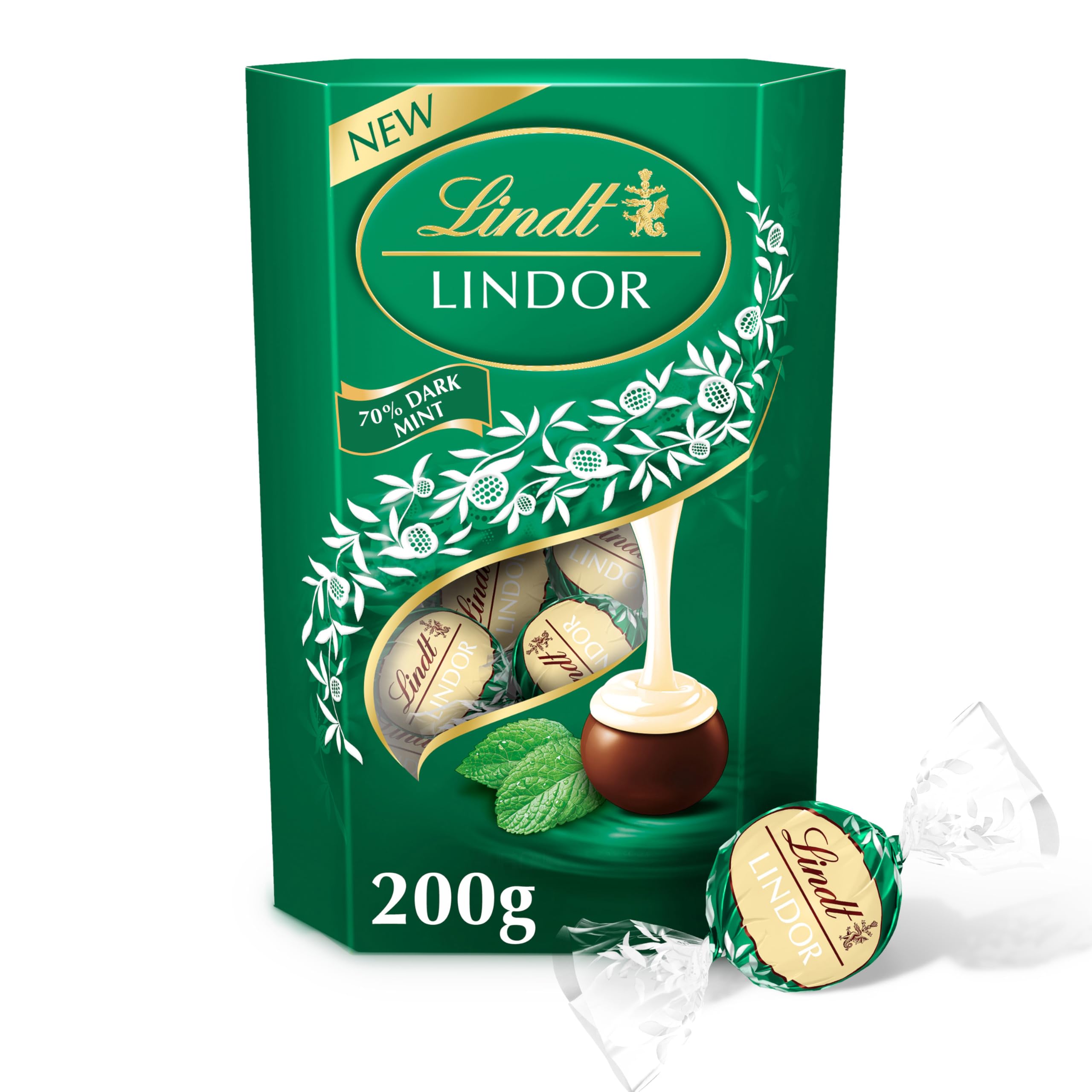 Lindt Lindor Dark Mint Chocolate Truffles – 200g Box (Approx. 16 Balls) – Smooth Filling – Halloween Treat, Christmas, Gift, Birthday, Congratulations