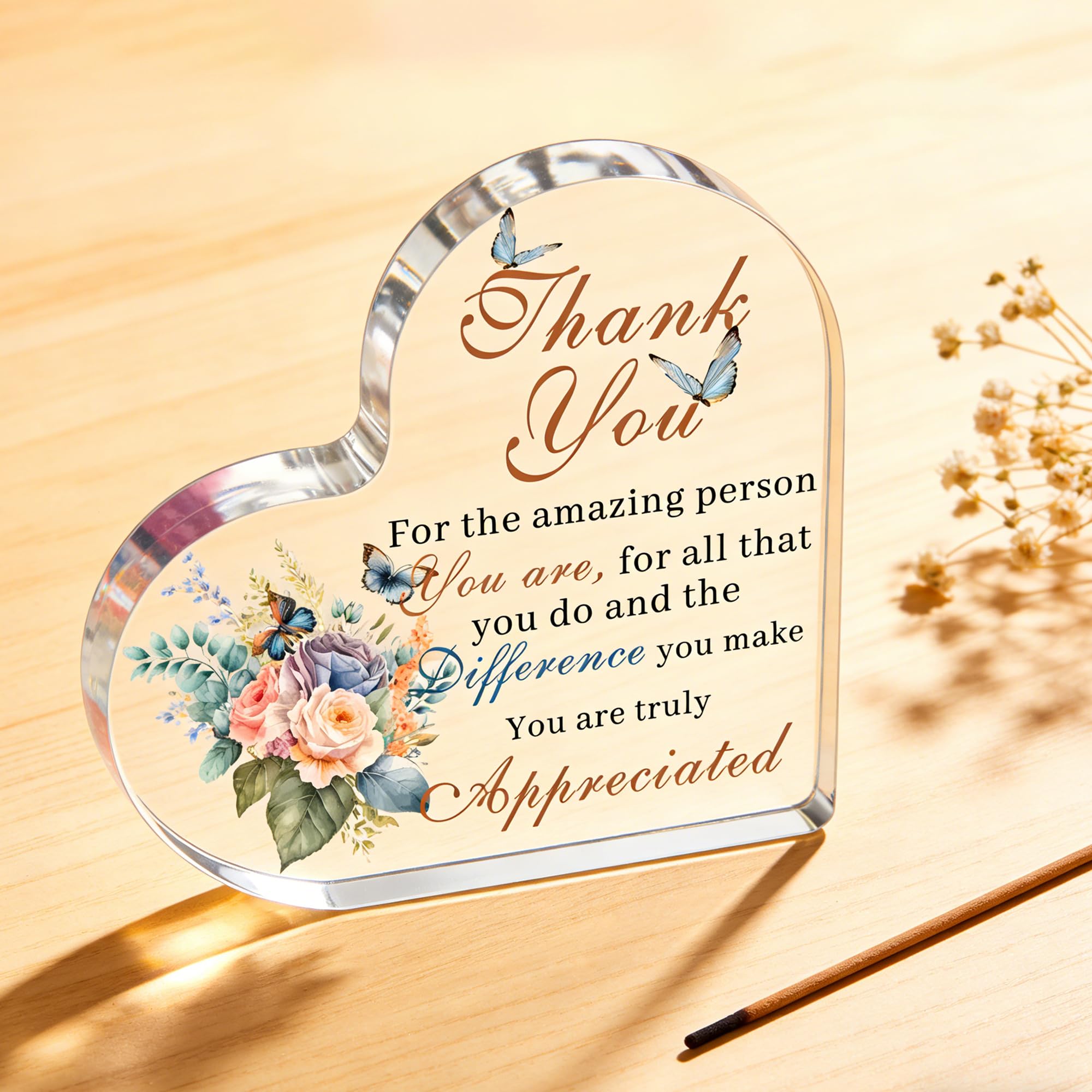 Minwegi Women's Color Heart Shaped Acrylic Thank You Plaque - Elegant Appreciation Gift For Teachers, Colleagues - Durable & Clear 10X10cm Home & Office Decor
