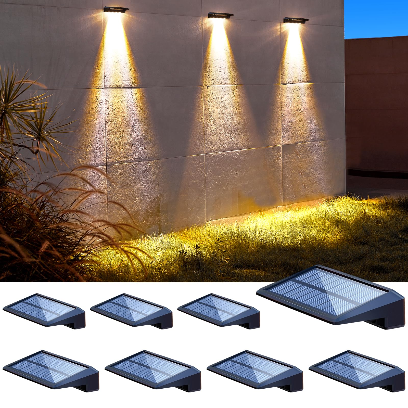 Solar Fence Lights Outdoor Waterproof LED,4 Lens Fence Lights Solar Powered, Solar Lights for Outside Waterproof, Solar Wall Lights Outdoor for Fence Pool,Backyard,Porch