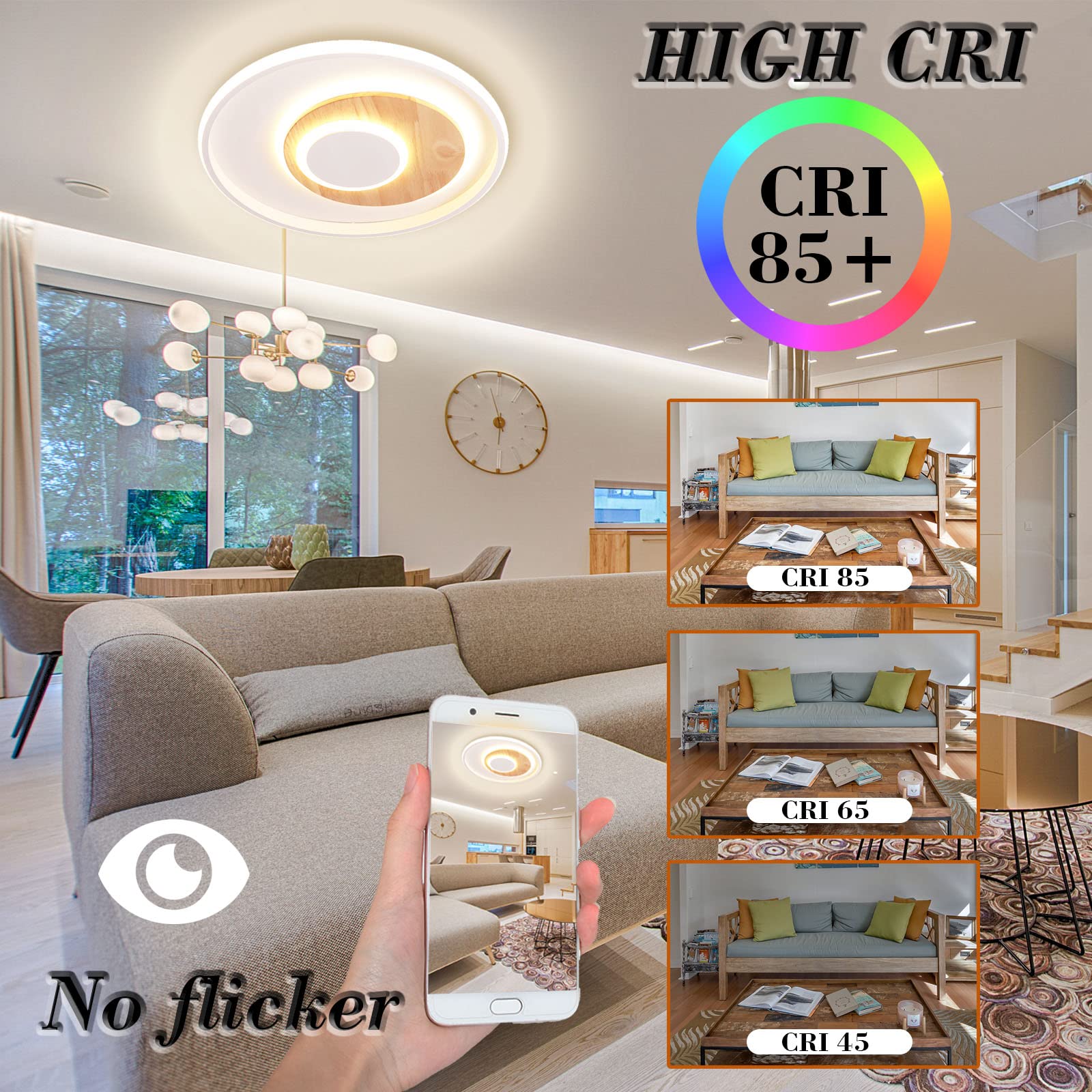LED Deckenleuchte, Deckenlampe mit Holz, Deckenlampen Dimmbar mit Fernbedienung, Moderne Runde Holz Deckenlampe für Schlafzimmer Kinderzimmer Wohnzimmer Küche, 24W 2400LM Φ40cm