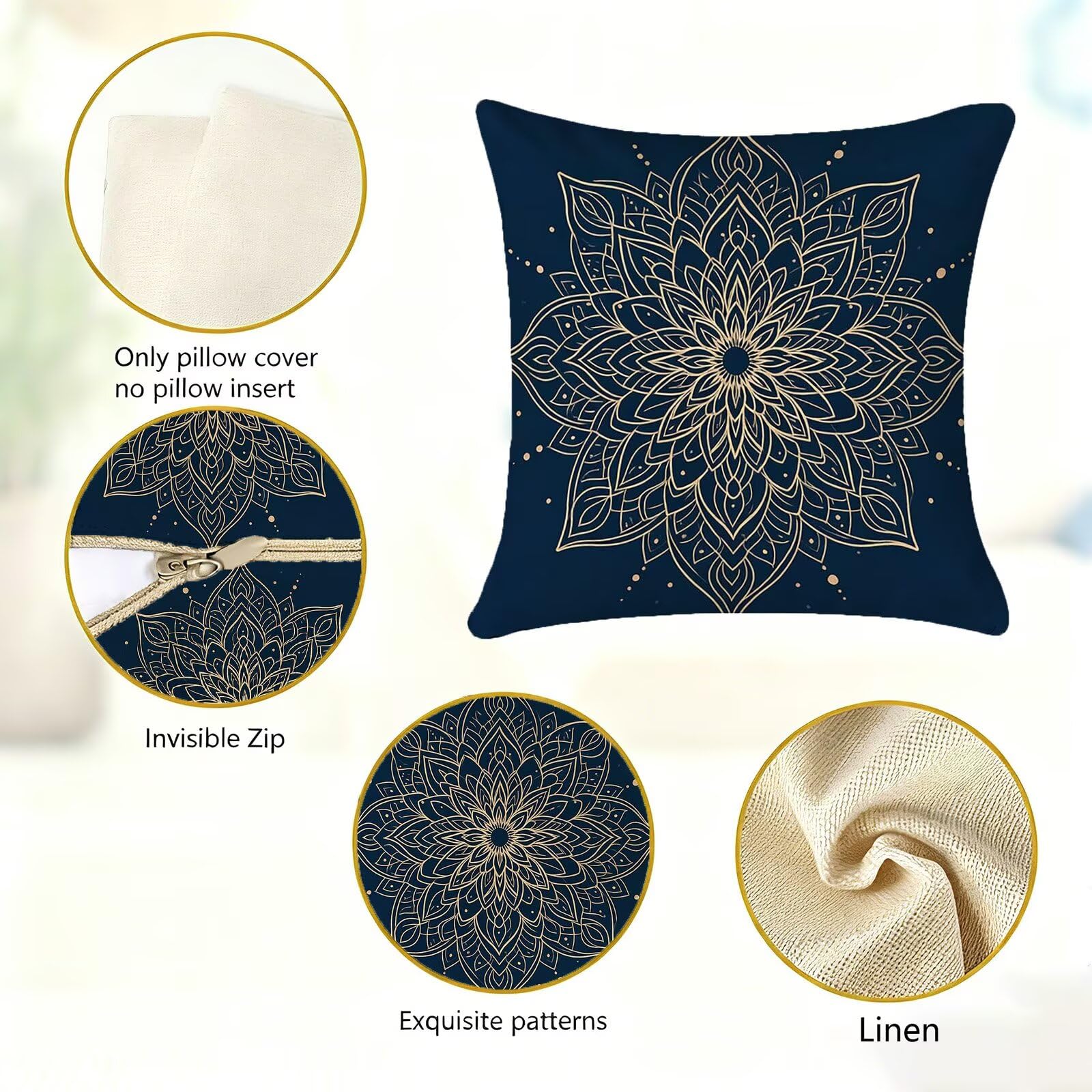 Blu Federe Cuscini Divano 70x70cm, Cuscini da Esterno Set de 4, Cod-345