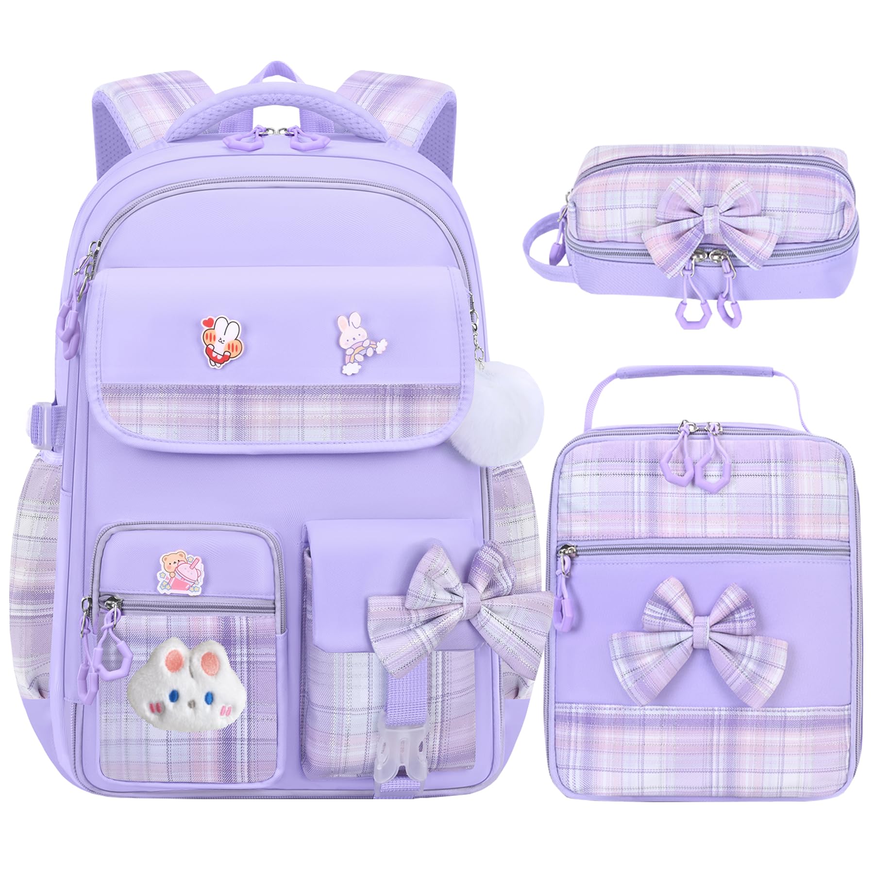 NSEQB Girls Backpack Set With Lunch Box For Elementary & Middle School