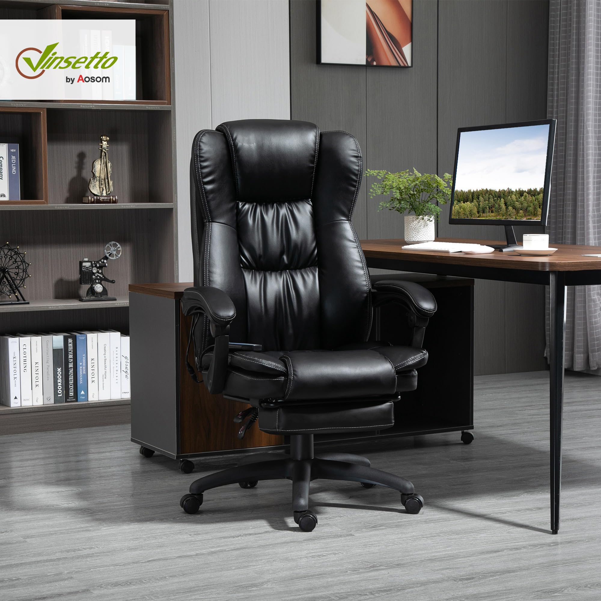 Vinsetto Fauteuil de Bureau Massant par Vibrations Assise Large 57 cm Noir