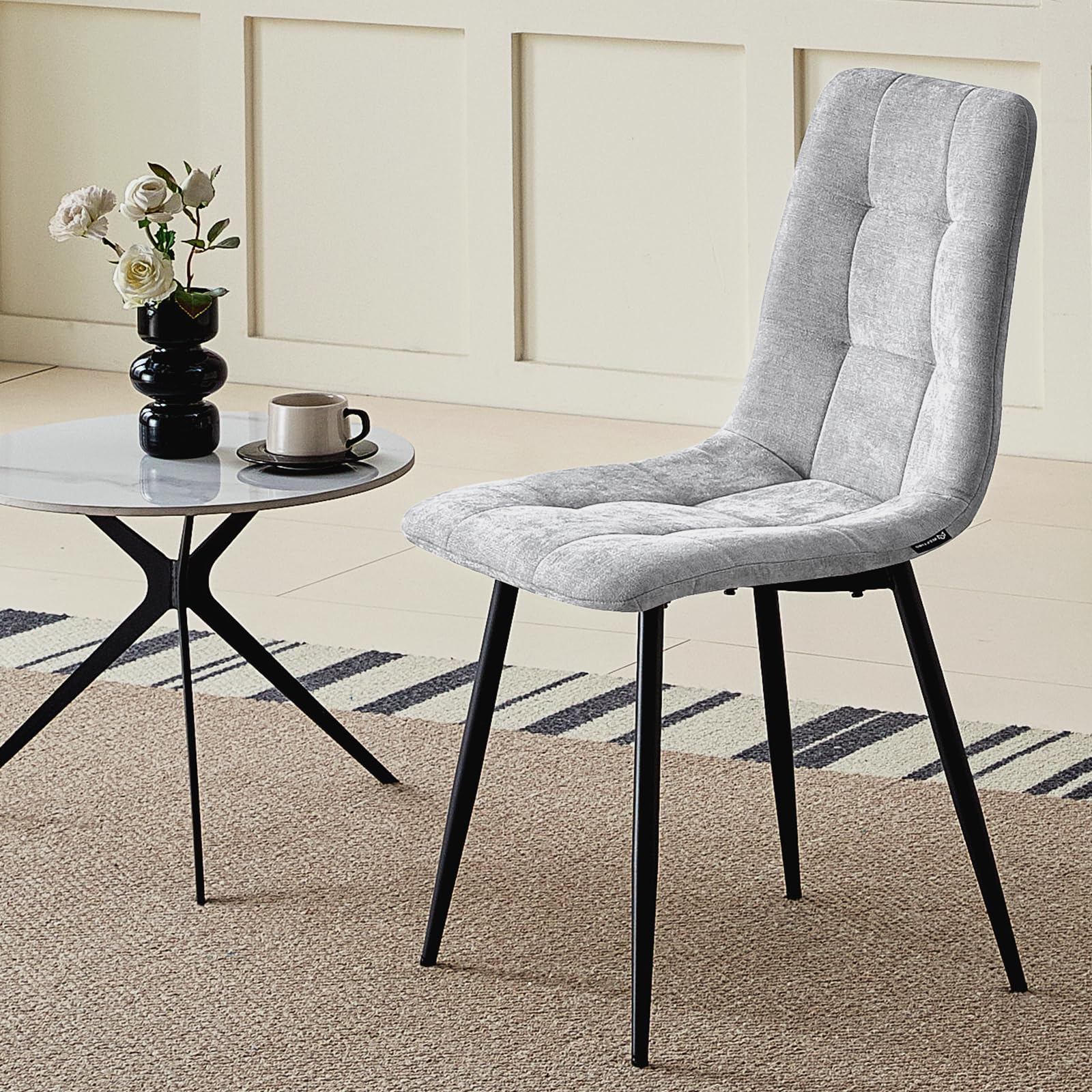WAFTING Lot de 6 Chaises de Salle à Manger, Chaises Rembourrées avec Dossier Haut, Chaises de Cuisine Carré avec Base en Métal, pour la Salle à Manger, Salon, Cuisine et Réception, Gris