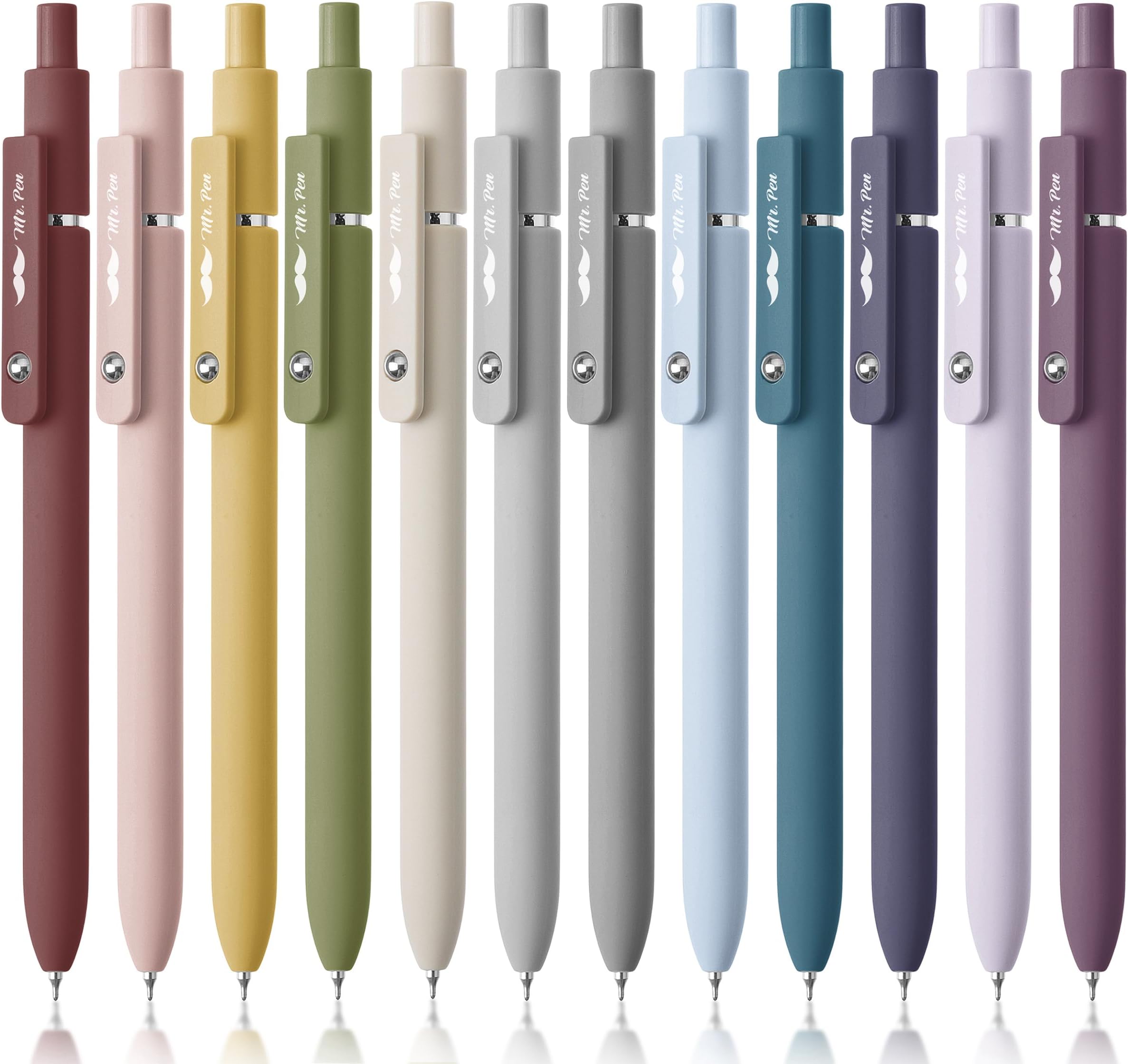 Mr. Pen- Retractable Gel Pens, 12 Pack, Morandi and Vintage Barrels, Black Ink, Fast Dry, Fine Point 0.5mm, Cute and Aesthetic for Journaling