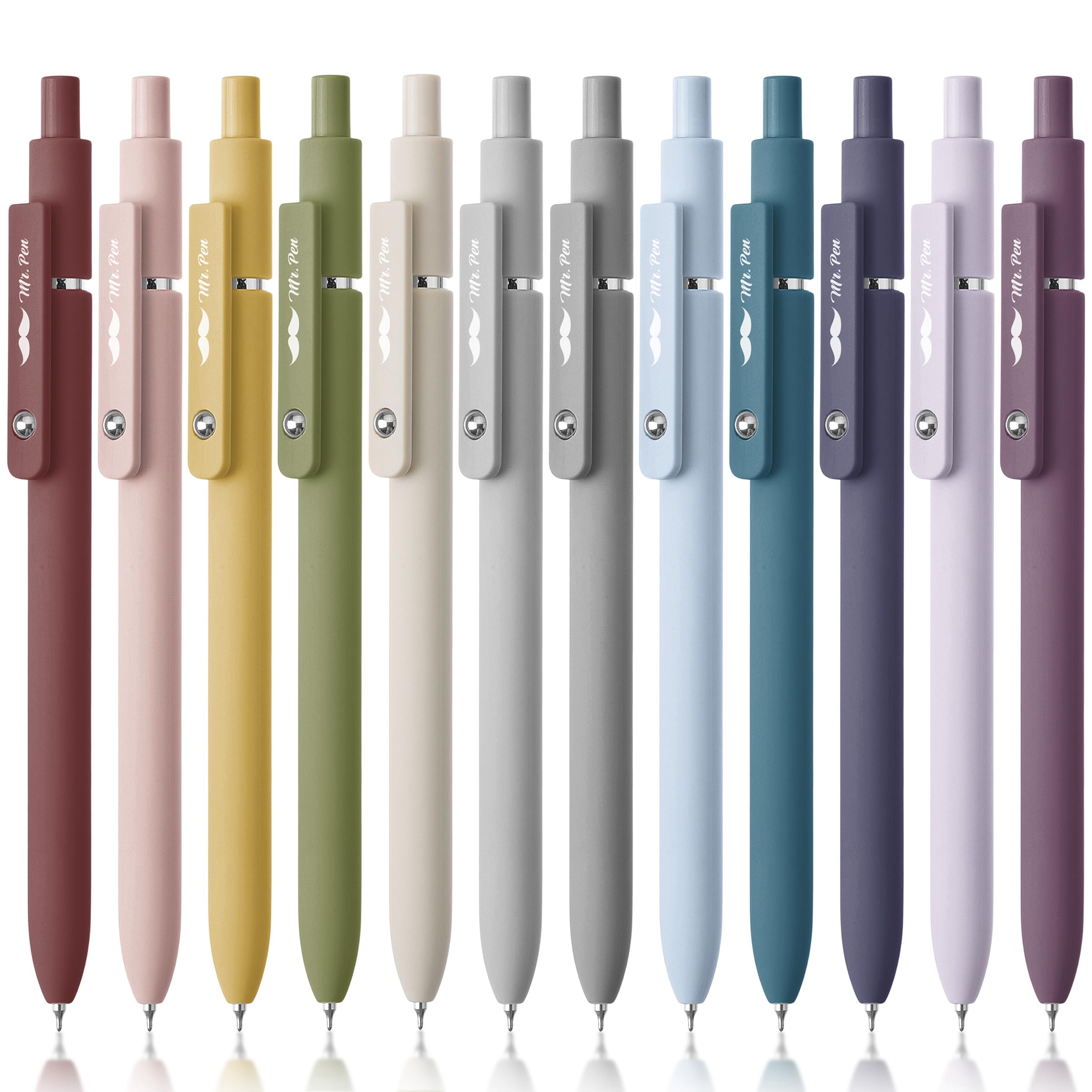 Mr. Pen- Retractable Gel Pens, 12 Pack, Morandi and Vintage Barrels, Fast Dry, Black Gel Pens Fine Point 0.5mm, Aesthetic Pens for Journaling