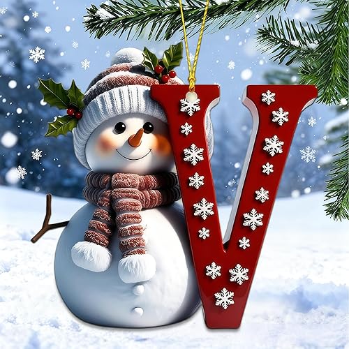 Miniatura 26 de Adornos de Navidad de muñeco de nieve, lindo árbol de Navidad plano decoración con letra personalizada, colgante personalizado, adorno de Navidad