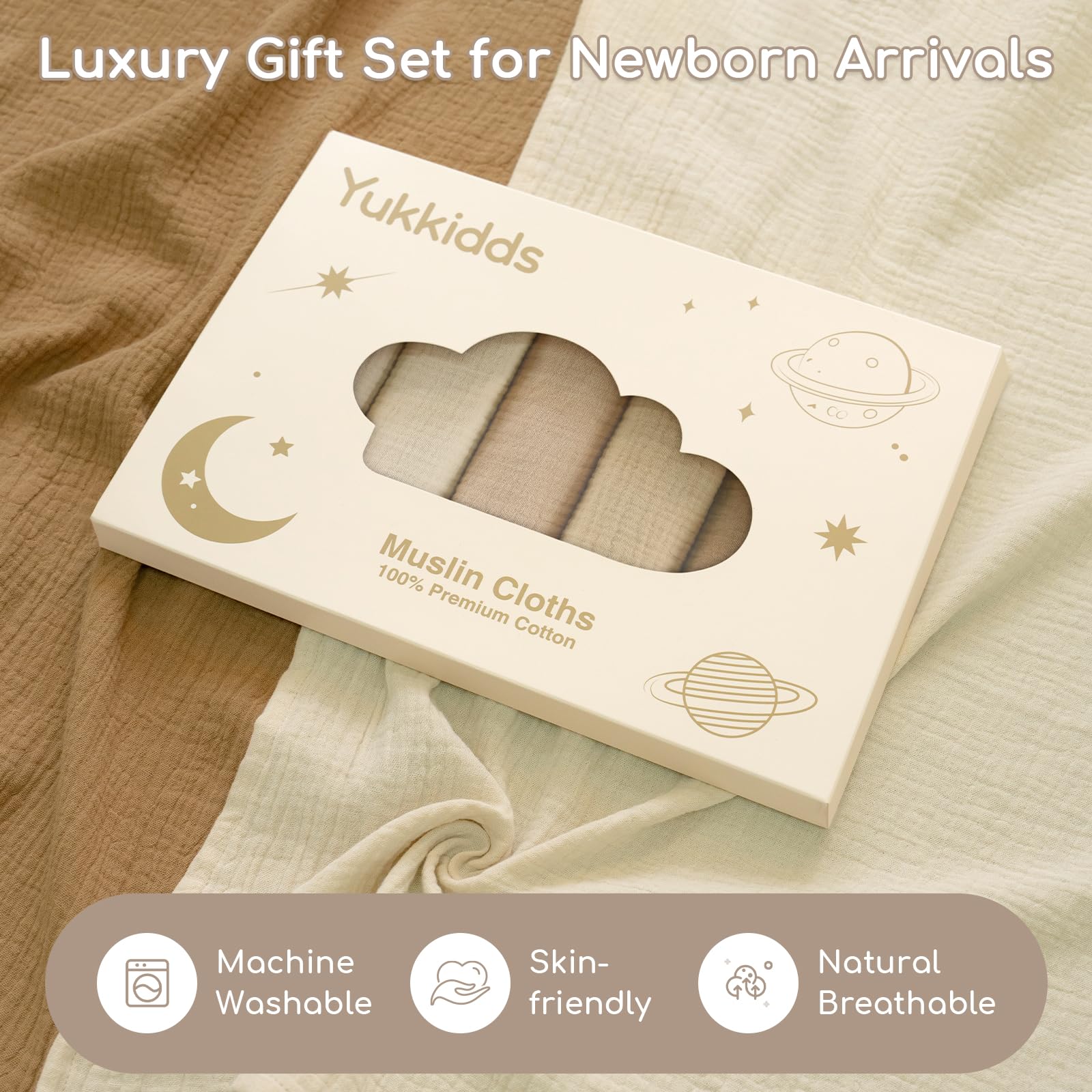 Pañuelo cuadrado de muselina para bebé, 5 paquetes de 60 x 60 cm de algodón para recién nacidos, absorbentes y transpirables e ideales para limpiar, para padres, beige y marrón