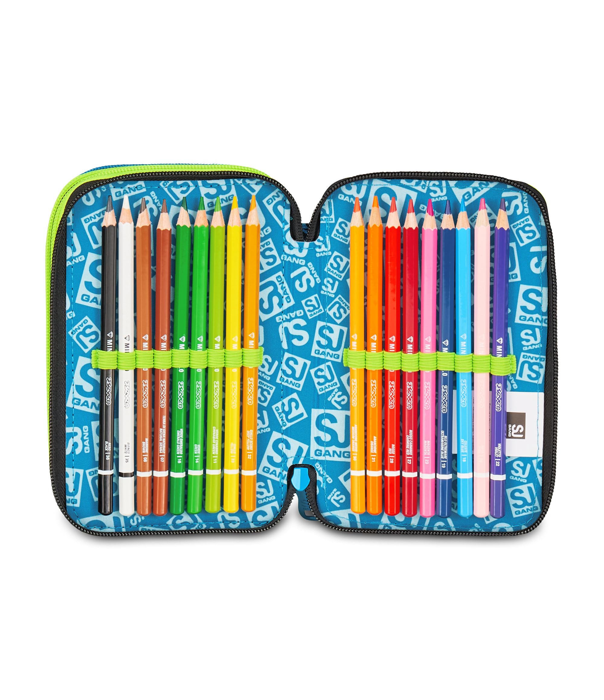 Astuccio Scuola 3 Zip Led Look Blu Portapenne Triplo Scomparto Completo