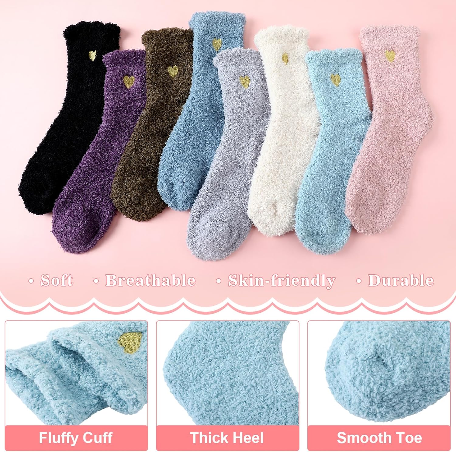 Xtinmee 16 Pairs Fuzzy Socks for Women Bulk Embroidery Heart Plush Cozy Slipper Socks for Fall Winter Warm Sleeping Home - Image 3