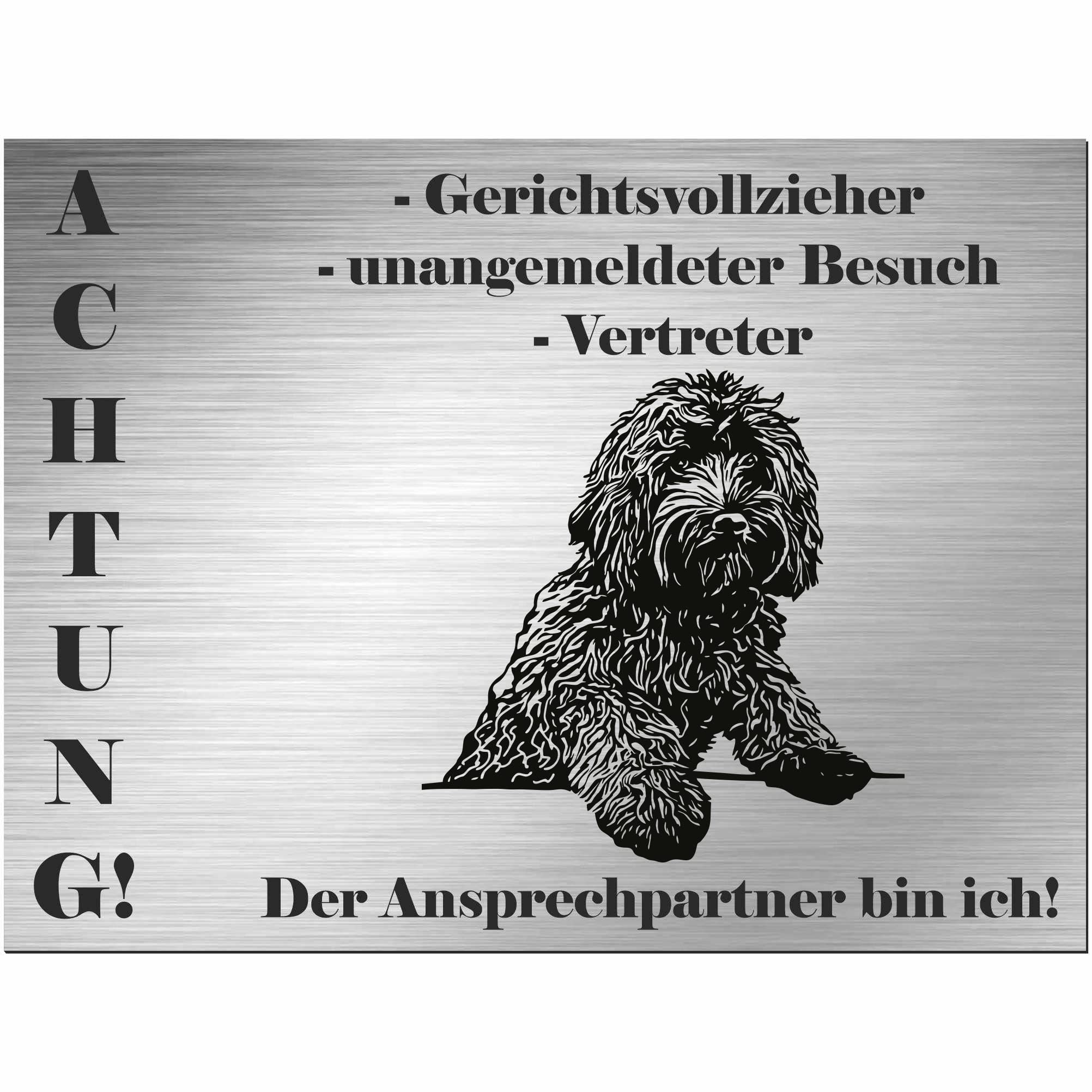 Idée cadeau chien Labradoodle : plaque imprimée 40x30cm aspect inox