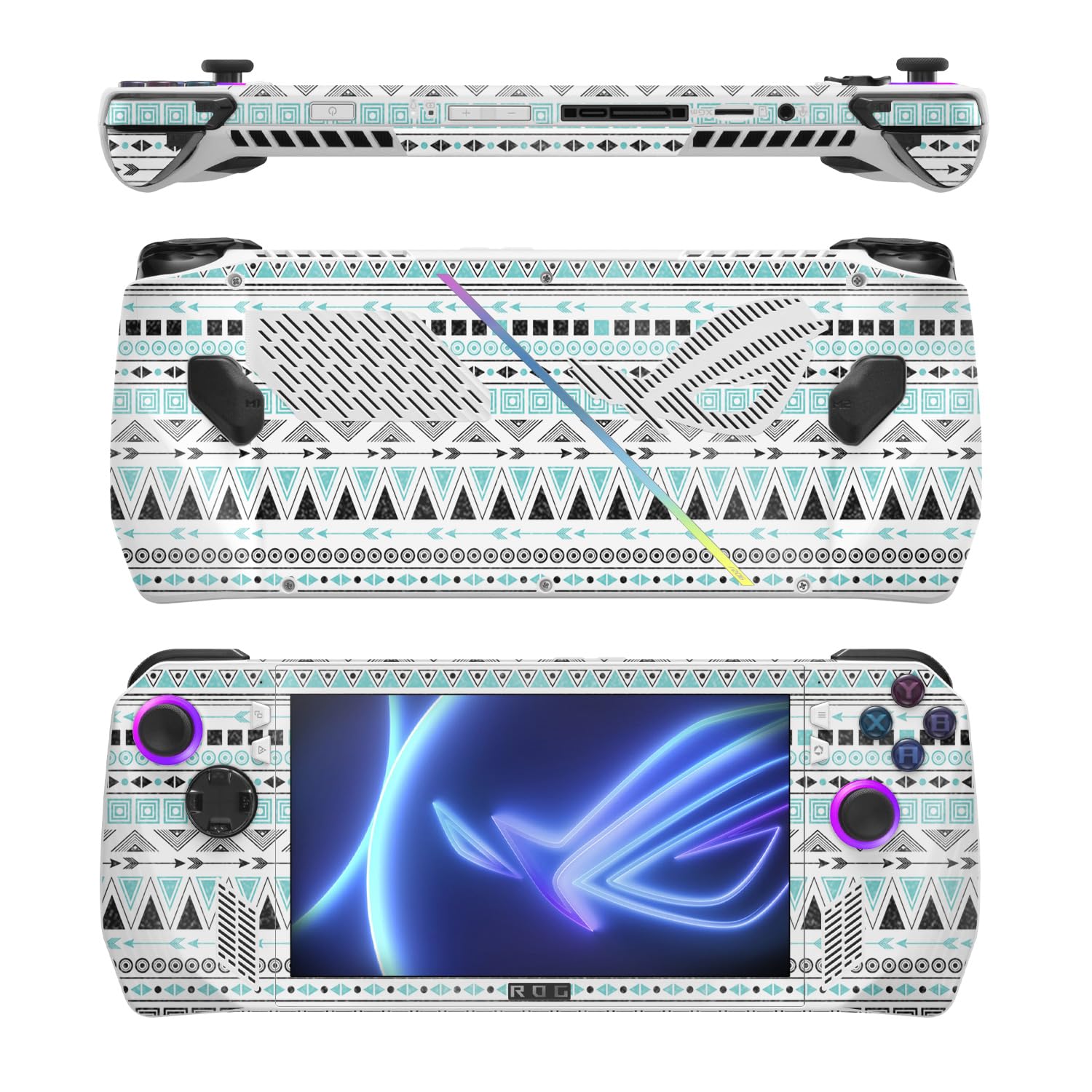 MightySkins Glossy Glitter Skin Compatible with Asus ROG Ally - Turquoise Tribal | Protective, Durable High-Gloss Glitter Finish | Easy to Apply