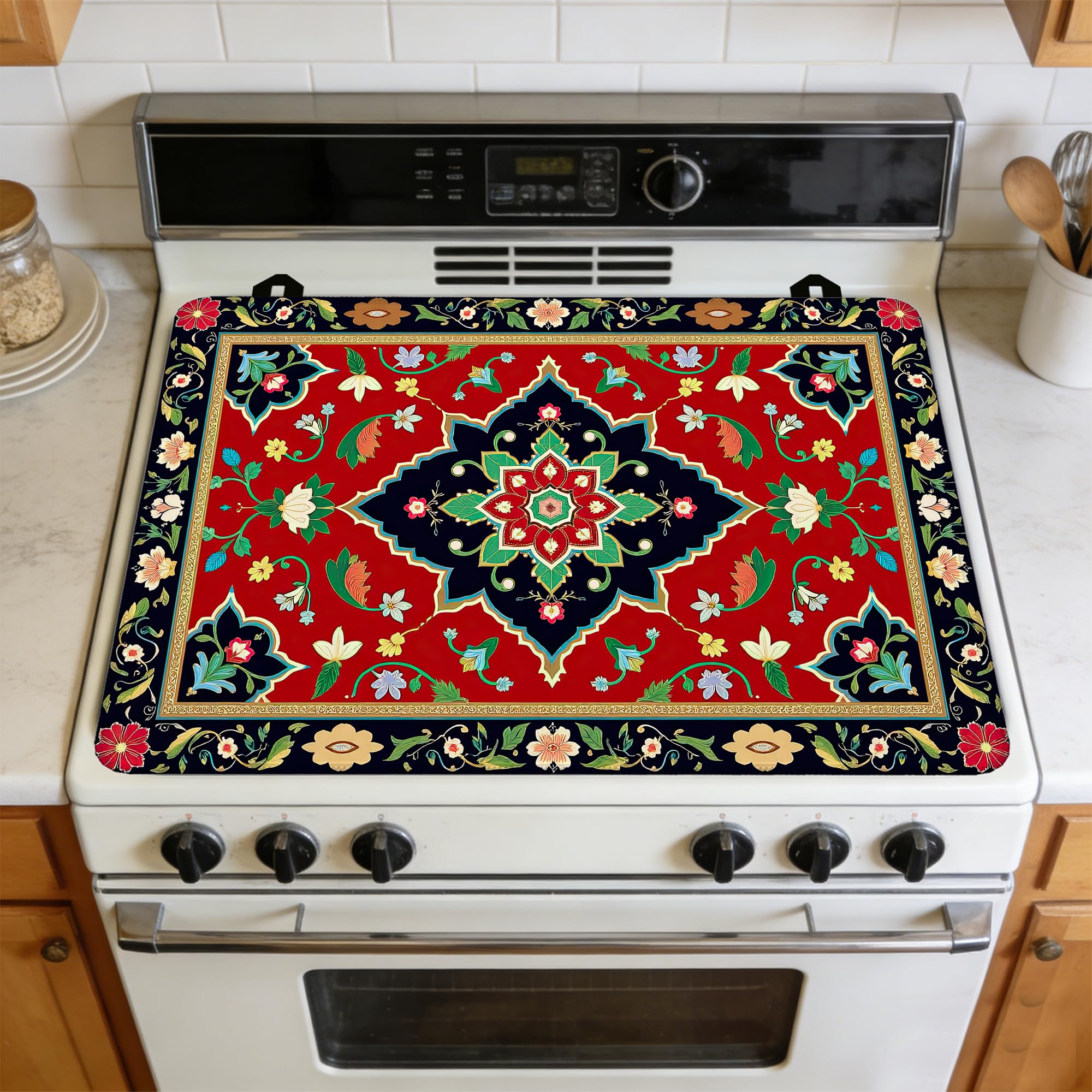 Boho Floral Stove Top Covers Pad 28 x 20 inches Dish Drying Mat Coffee Bar Mats Kitchen Decor Absorbent Pad Fit Coffee Maker Machine Dish Drying
