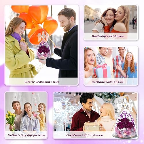 Miniatura 6 de ANWEAO Regalos de rosas de flores en figuras de ángel de cristal, regalos de cumpleaños para mujeres, regalos de rosa para el día de la madre para