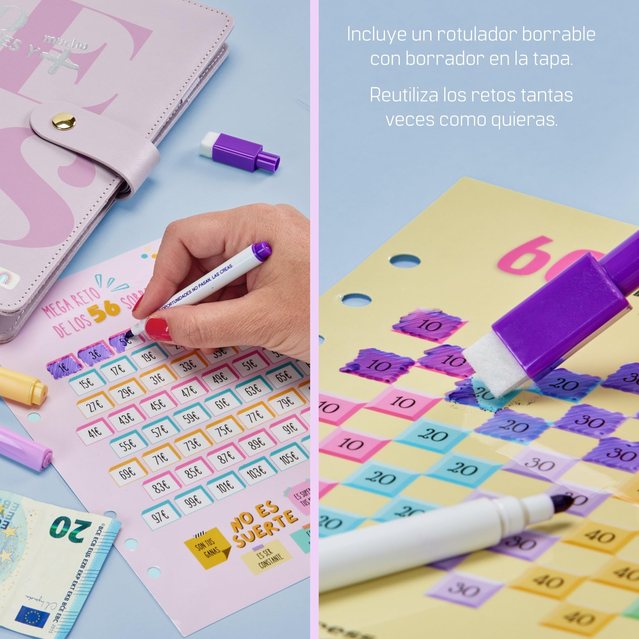 WHEN PIGS FLY - Libreta de Ahorro A5 Completamente en Español - Agenda Ahorro Dinero Español - Carpeta Ahorro Dinero - Organizador de dinero - Carpeta de Ahorro de Dinero (Morado)