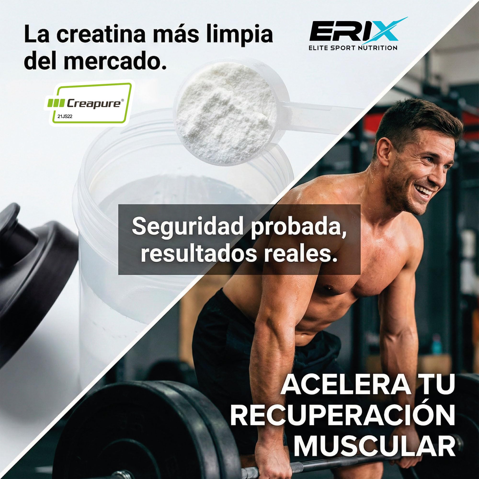 ERIX Nutrición Pack 2x 300g Creatina Creapure en Polvo, Suplemento Deportivo Micronizado para Aumento de Fuerza, Rendimiento y Masa Muscular (Green Gummies)