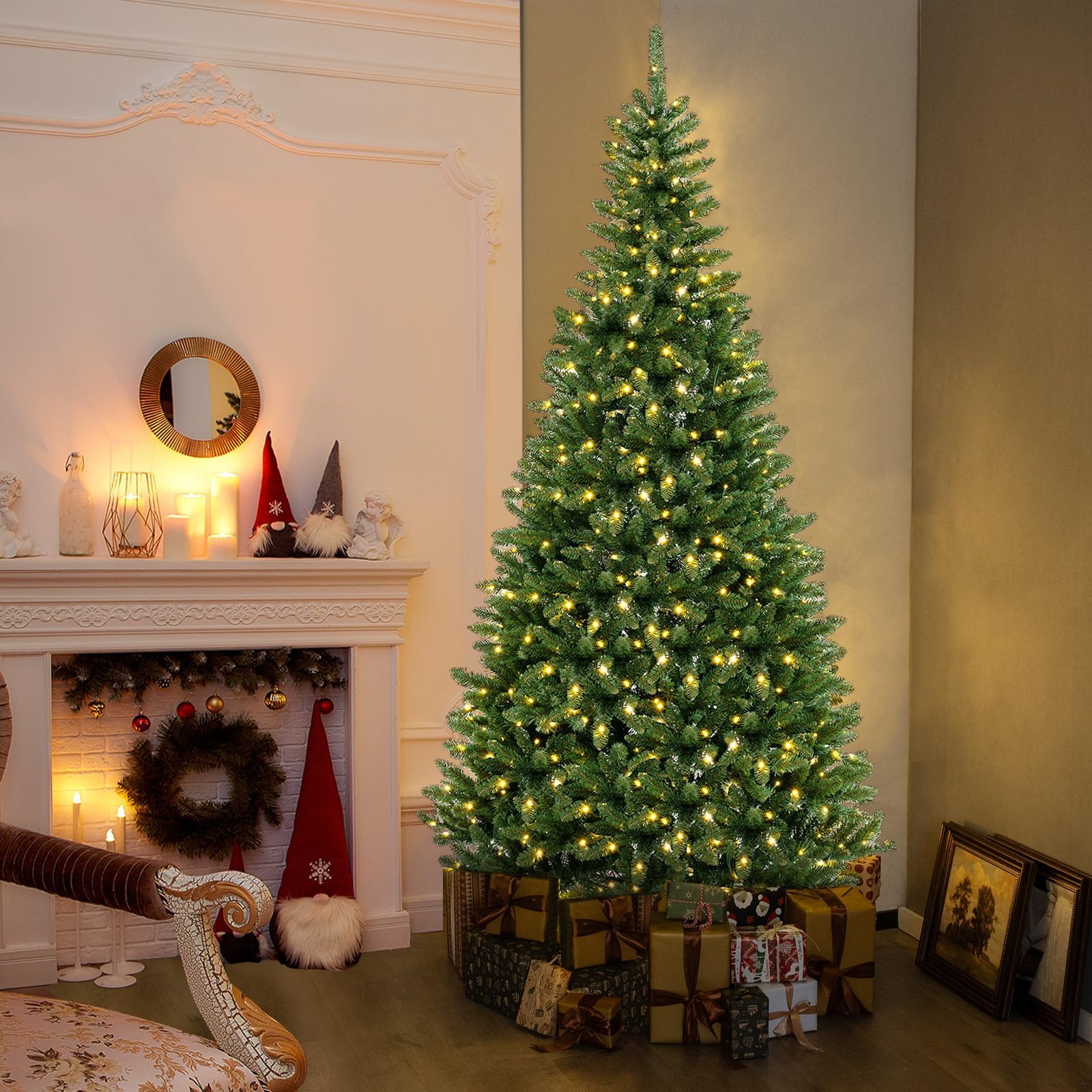 RELAX4LIFE Albero di Natale 240cm, Mezzo Albero da Parete con 360 Luci LED Incorporate, Albero di Natale Angolare da Muro, Decorazione Natalizia per Casa
