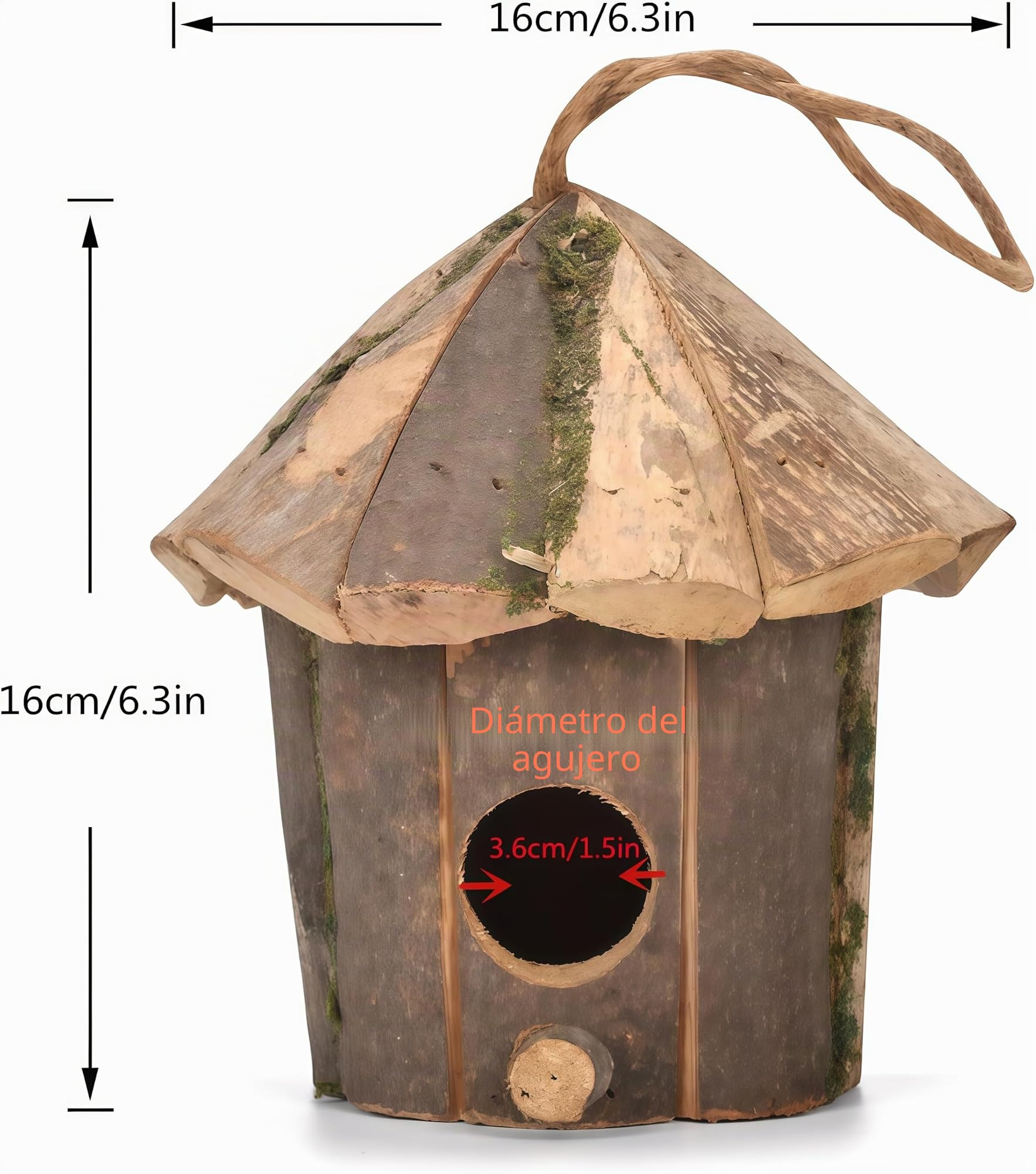 Nido para pájaros de madera, natural, casa para pájaros de madera, nido para pájaros para jardín, exterior, patio, nido decorativo