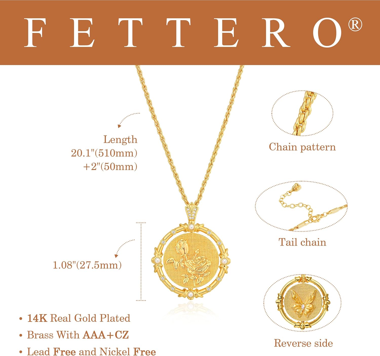 Fettero Gold Necklace for Women Birth Flower Necklace with Birthstone 14K Gold Plated Dainty Rotating Coin Pendant Necklace Personalized Birth Month Jewelry for Birthday Mother's Day Gift 12 Month - Image 5