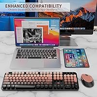 Vista 7 de Combo de teclado y mouse inalámbricos Nowlike, teclado retro de máquina de escribir con teclas redondas, ergonómico de tamaño completo, rojo aurora