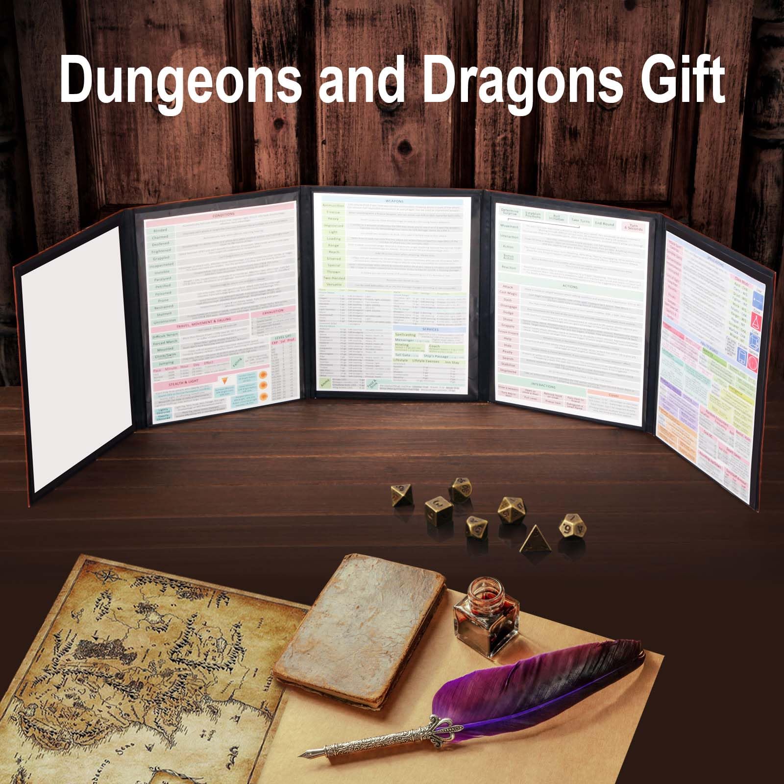 DND DM Screen 5e mit 5 Panels, 3D geprägtes Kunstleder Dungeon Master Screen mit klaren GM Taschen, Dungeons and Dragons Zubehör für DND Liebhaber