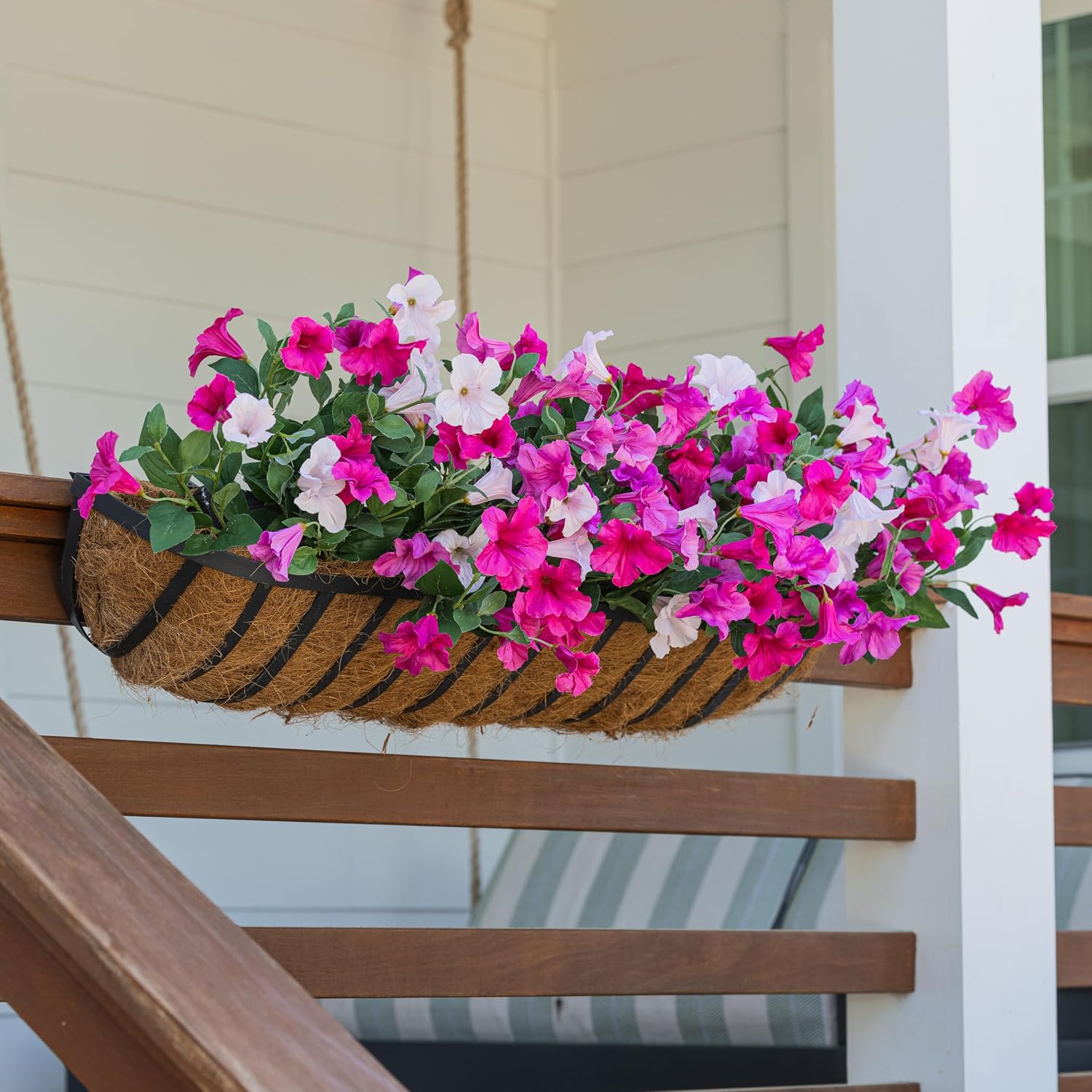 Celestial Lights Artificial Petunia Window Box Filler, 9.25 x 3.75 x 7 inches, UV Protected (2, Light Pink/Hot Pink)