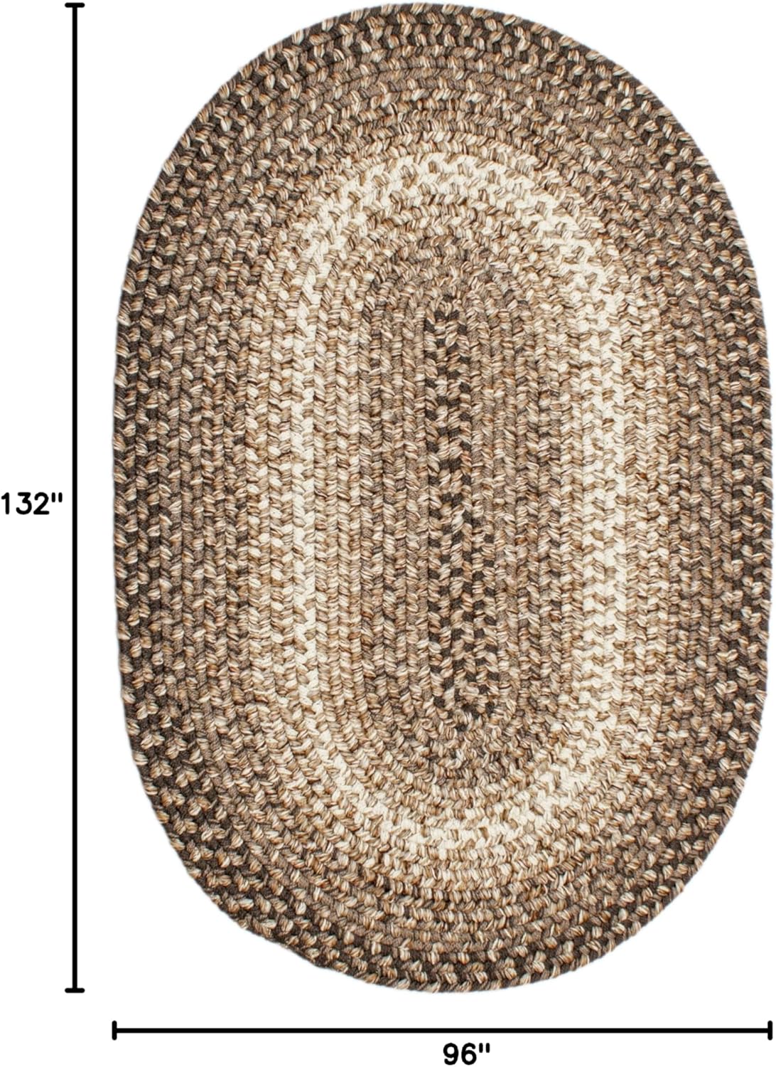 Super Area Rugs Large Braided Rugs 8X11 Farmhouse Living Room Rug - Ridgewood Braided Rug for Bedroom - Reversible Woven Rugs - Indoor/Outdoor - Made in USA - Brown Velvet/Beige, 8' X 11' Oval