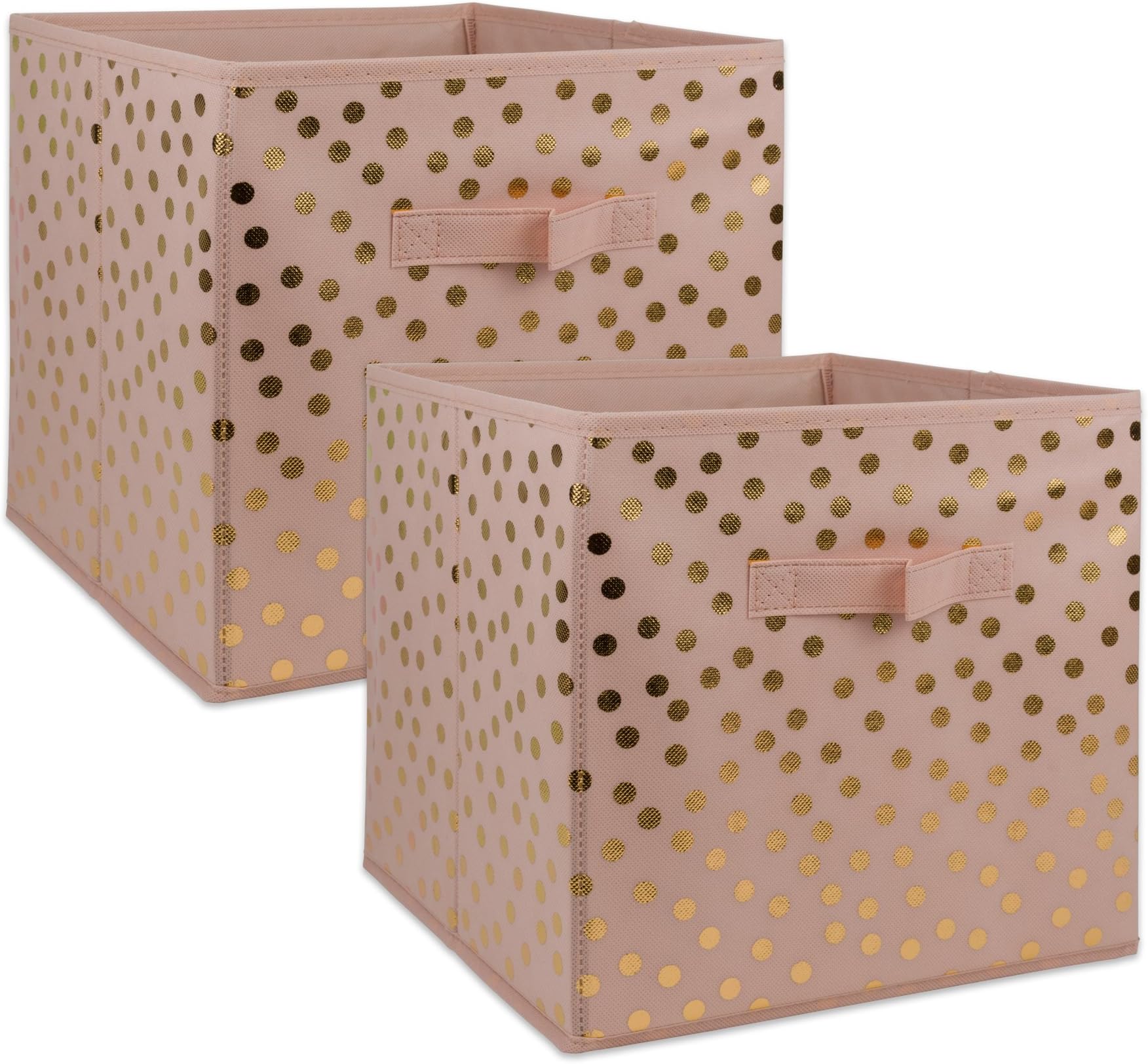 Dii Non Woven Storage Collection Polka Dot Collapsible Bin Large Set, 13X13X13 Cube, Pink & Gold, 2 Piece