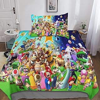 3D Duvet Cover Super Mario,Quilt Cover Mario Luigi Yoshi Bowser And Toad Modern Pattern Bedding,Printed Set Comforter Cover,Pieces Bed Sets with Pillow Cases Single（135x200cm）