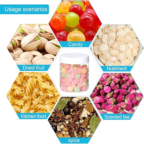 Miniatura 7 de Paquete de 24 tarros de plástico de 8 onzas con tapas blancas, herméticos, transparentes y de boca ancha, tarros de almacenamiento de limo para