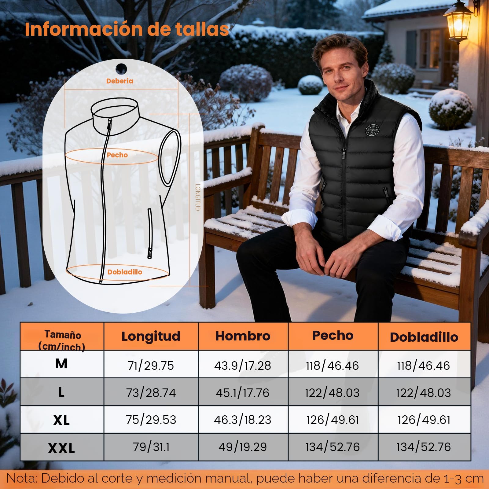 Chaleco Calefactable Hombre Mujer, Chaqueta Calefactable con 20000mAh Bateria, Chalecos Calefactables con 9 Zonas de Calefacción para Exteriores, Ropa Calefactables Para el Invierno (L)