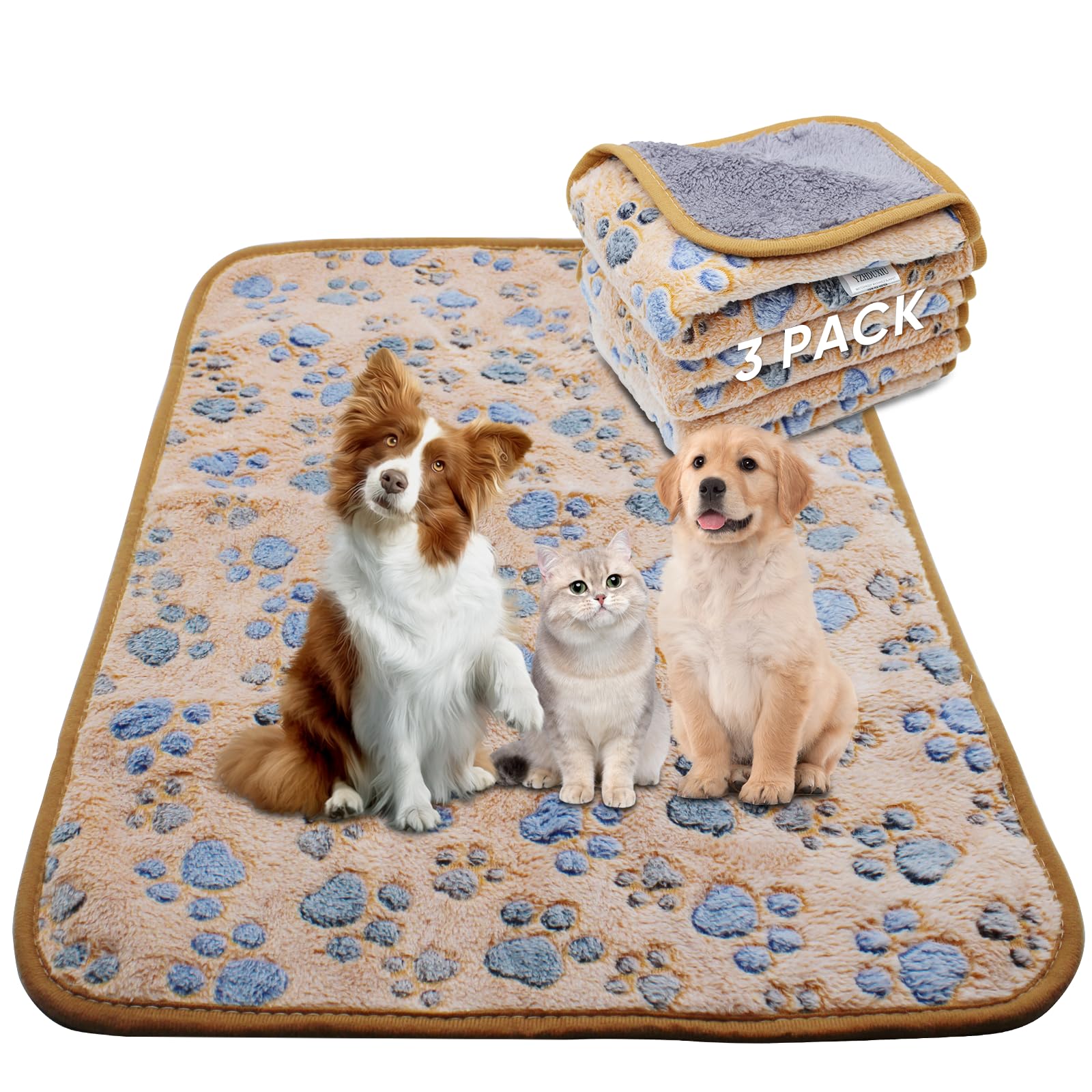 YZHDUXIU 1 Pack 3 Waterproof Dog Blanket for Small Dogs, Washable Pet Blankets with Double -Sided Soft Warm Flannel Fleece Cover, Puppy Pads for Dog