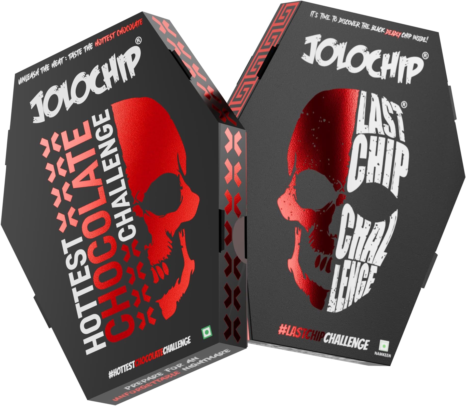 JOLOCHIP Deadly Combo – Includes Last Chip Challenge (5g) & Hottest Chocolate Challenge (10g) – Extreme Heat Duo with Carolina Reaper, Scorpion Pepper, and Ghost Pepper