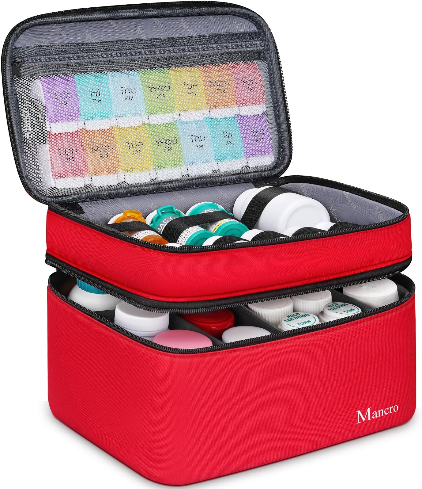 Mancro Dual Layers Medicine Organizer Bag, Pill Bottle Organizer Storage with Lockable Zipper, Medication Travel Bag for Pills, Vitamins, Medical Supplies for Home Storage, Travel