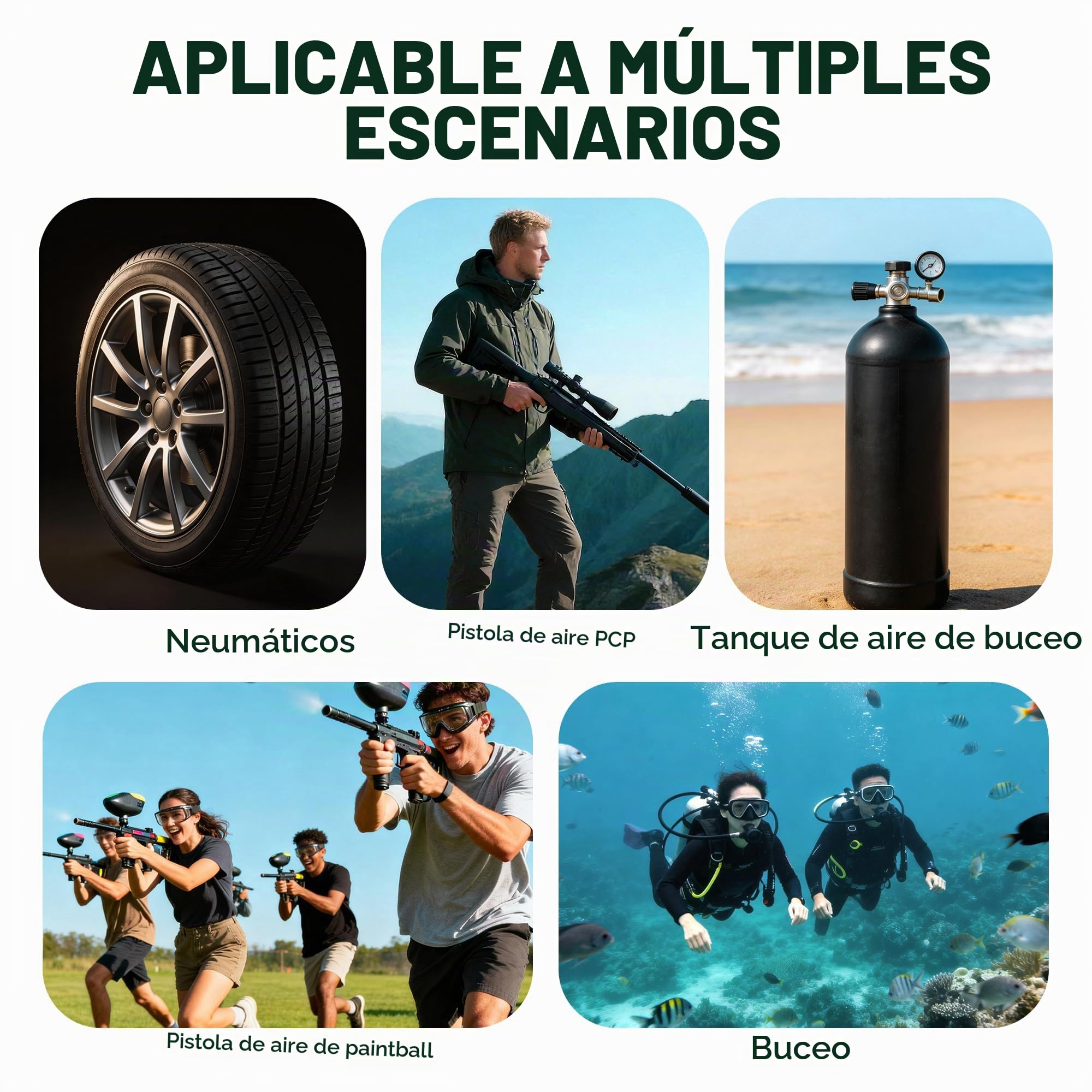 Compresor de aire TUXING 4500Psi Pcp, compresor de aire de tanque de buceo, compresor de aire de alta presión de mini cilindro doble para llenado de tanque de paintball/buceo 220 V (TXEDM041)