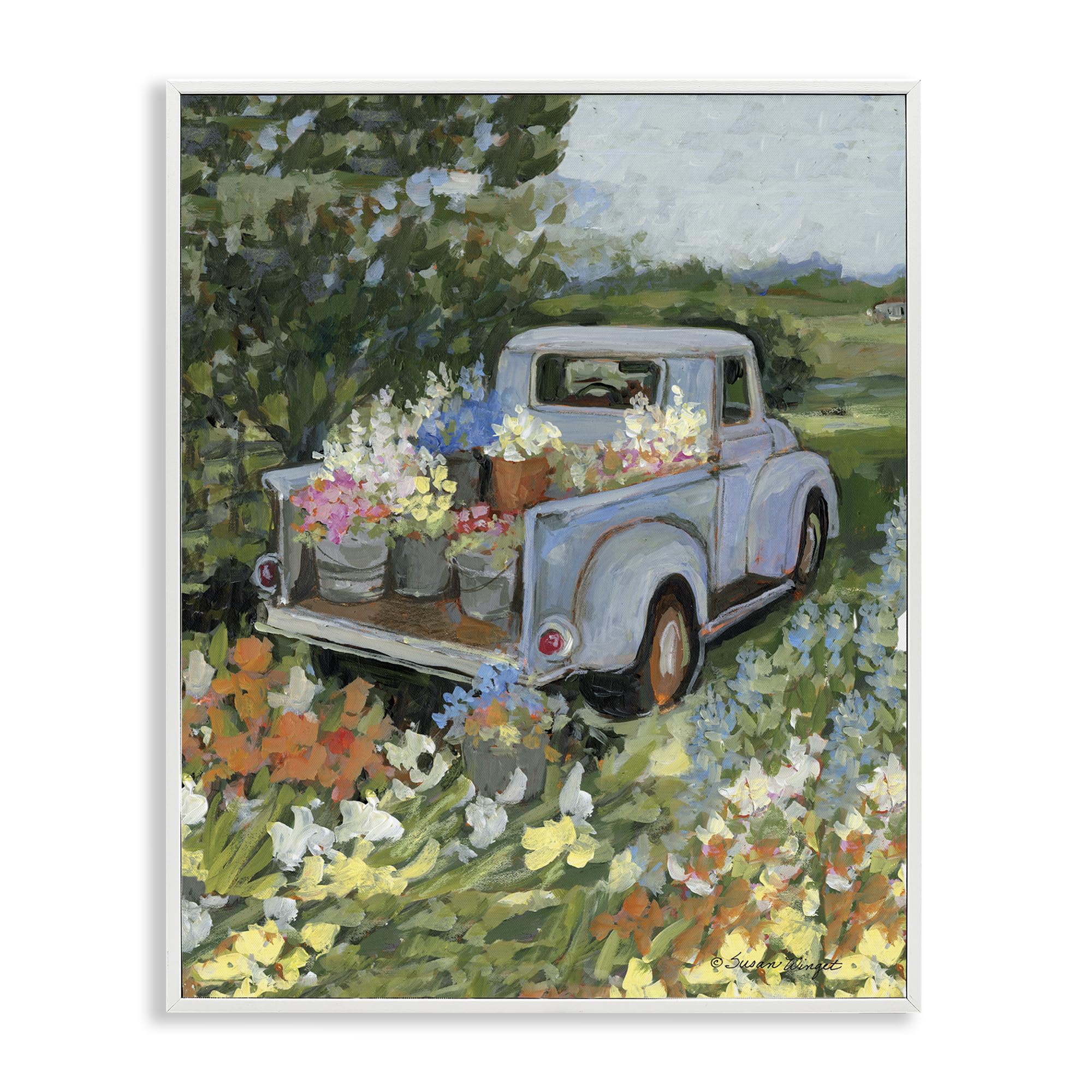 Stupell Industries Coastal White (Textured) 'Truckin' Field With Flowers', Framed Giclee Art, White, 11 X 14 Inches, Easy To Hang And Sturdy, Made In Usa, By Susan Winget
