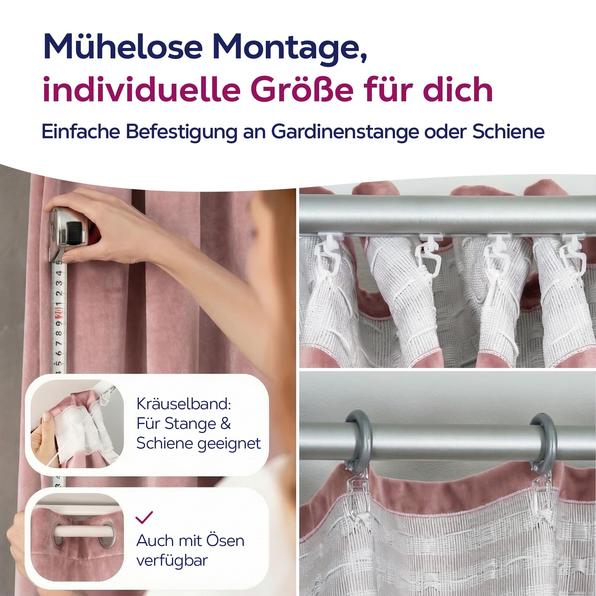 BEAUTEX Samt Vorhang Kräuselband U-Band Gardine Velvet abdunkelnd und Blickdicht, 300x245 cm (Breite 300 cm, Höhe 245 cm, Rosa) | Weicher Velvet-Samt, blickdicht, lichtmindernd, pflegeleicht, viele Farben und Größen