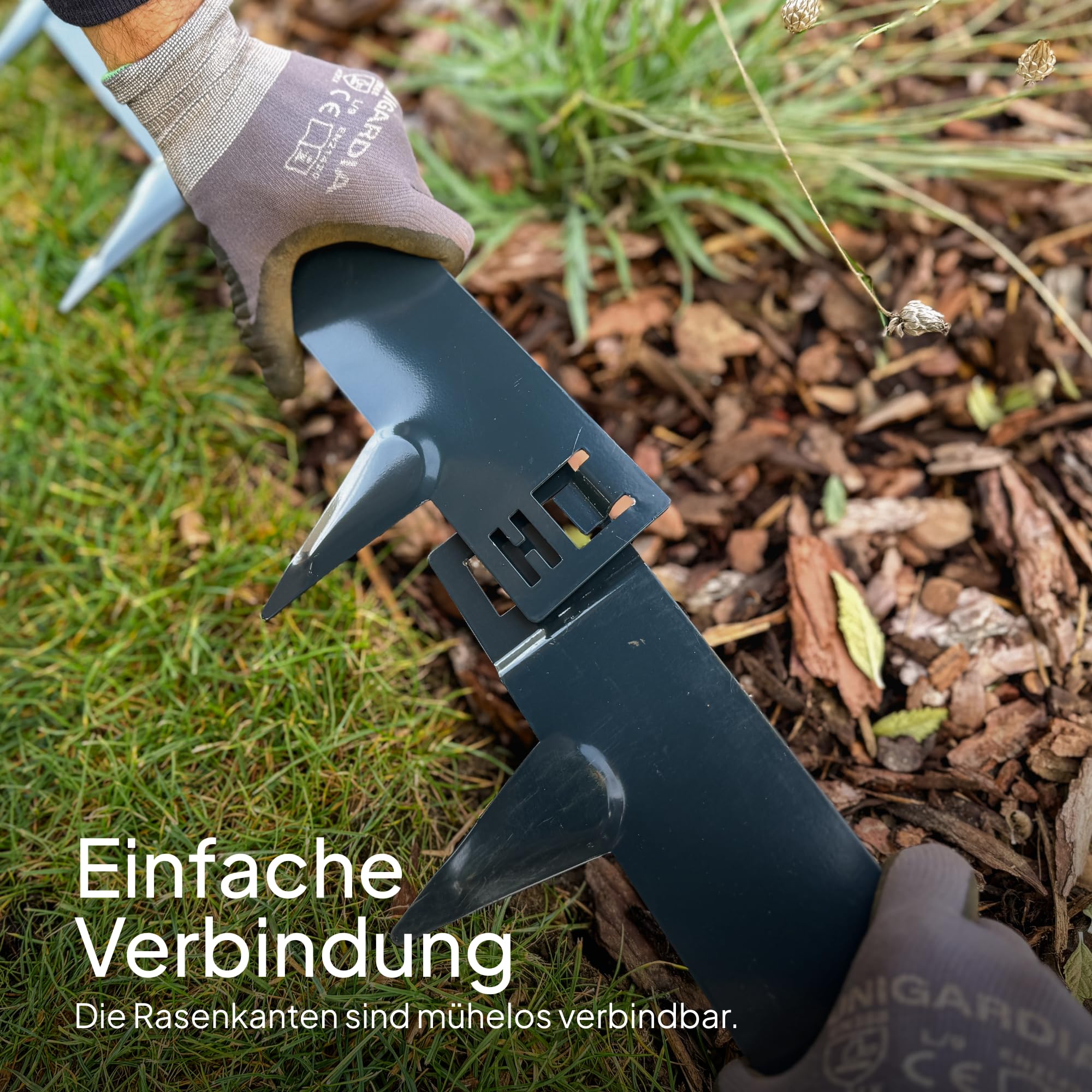 UNIGARDIA Flexible Rasenkante aus Metall 15 m - Garten Metall Beeteinfassung 150 mm Hoch - Beetbegrenzung Metall Einfach einschlagen, 1 Paar Montagehandschuhe inklusive, Anthrazit