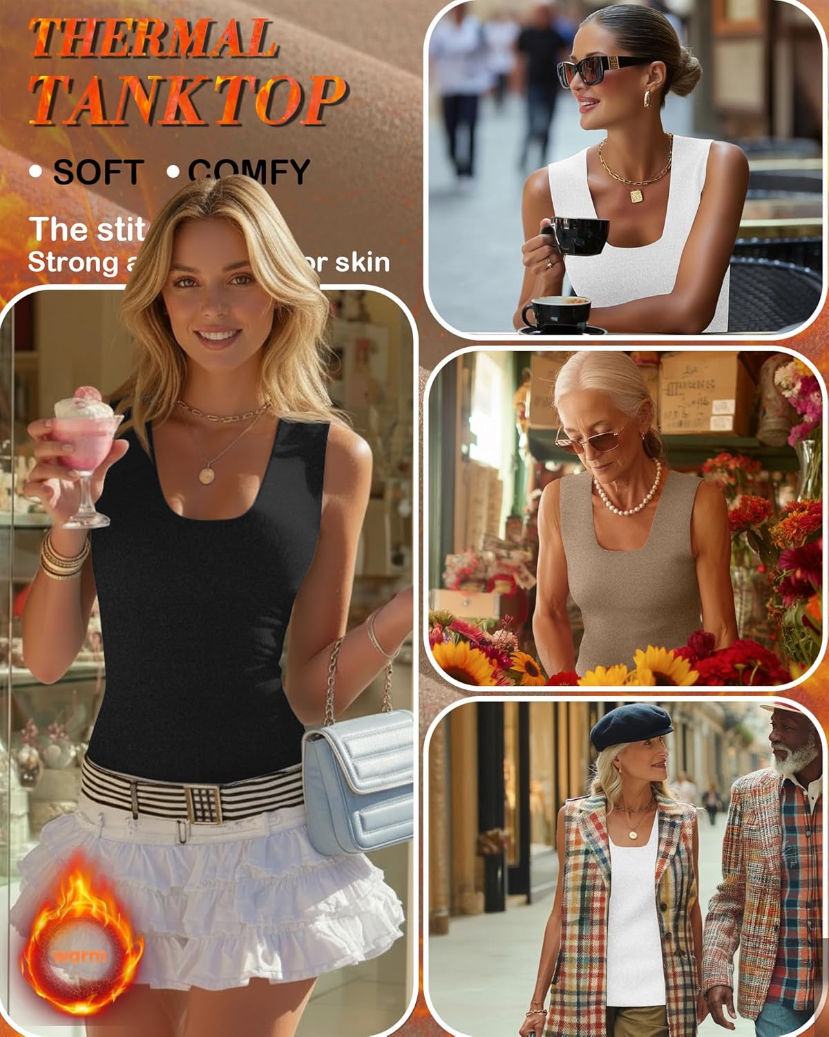 3 Pack Women's Thermal Tank Tops Fleece Lined Scoop Neck Sleeveless Undershirts Warm Frayed Hem Base Layer Vest - Image 4