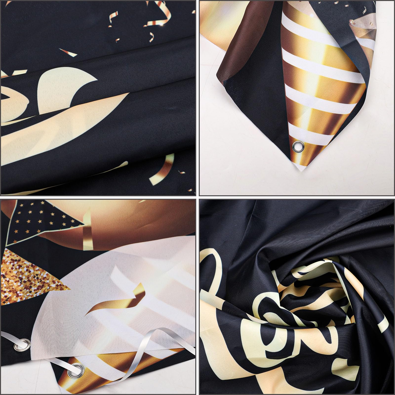 XXL Silvester-Banner „Happy New Year“ – 180x110 Cm, Schwarz-gold, Für Partys & Fotohintergrund