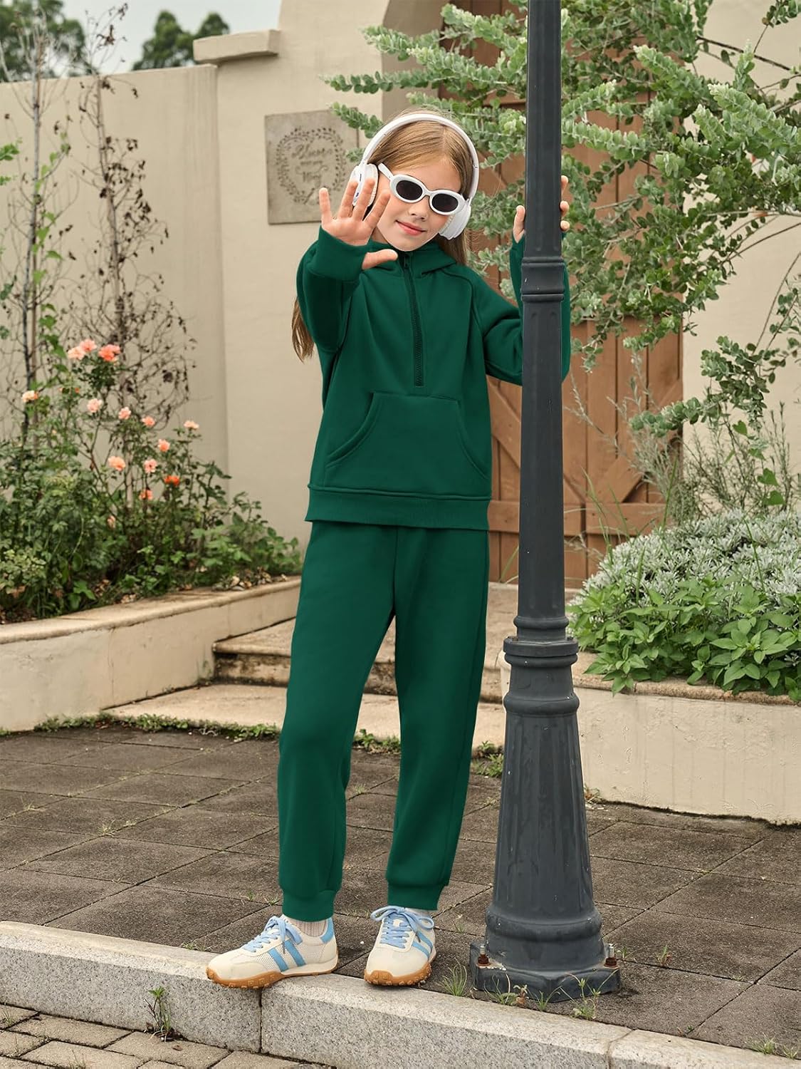 Girls 2 Piece Outfits Sweatsuit Kids Fleece Half Zip Hoodies Sweatshirt and Sweatpants Set with Pockets - Image 5