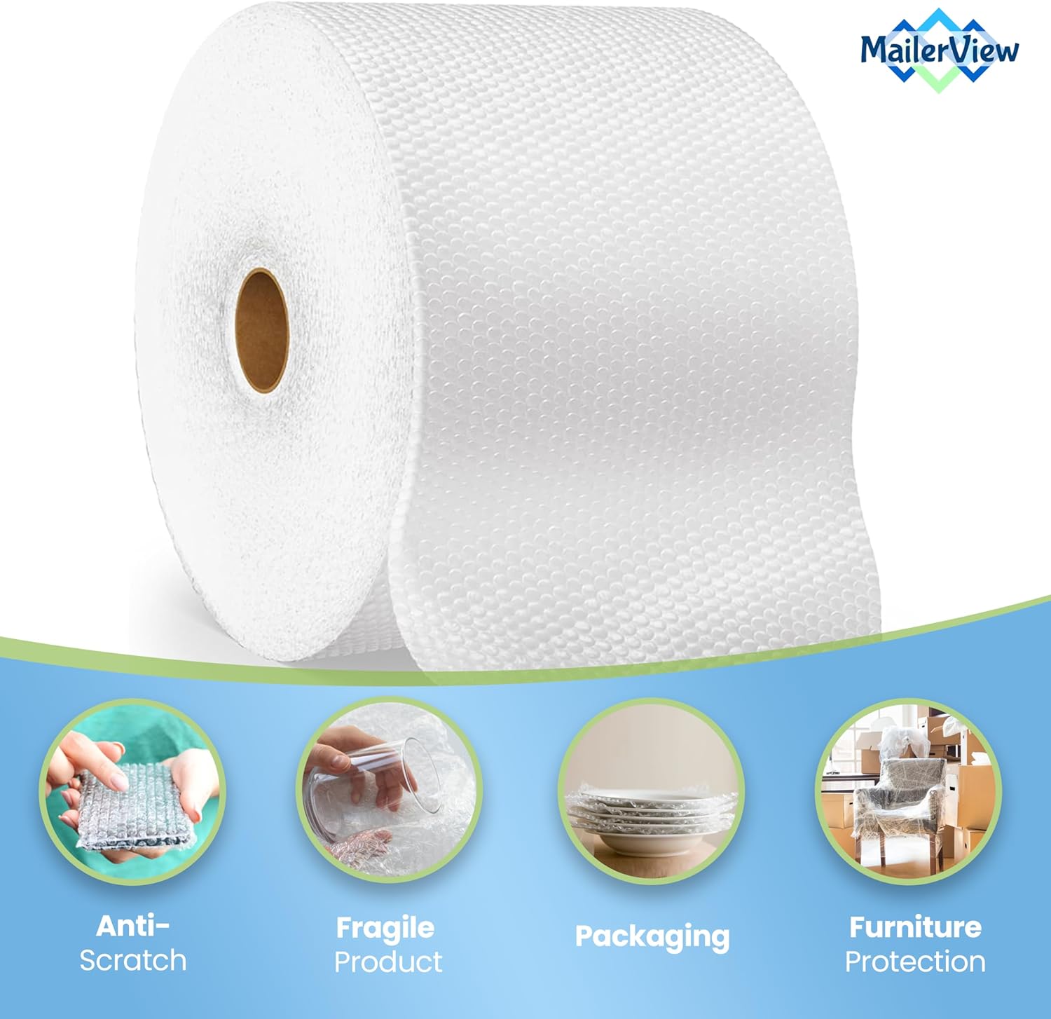 Air Bubble Cushioning Wrap Large Roll for Heavy-Duty Packing, Moving, Shipping, Packaging Boxes & Mailers | 12 Inch x 175 Feet Perforated Every 12" | 30 Fragile Stickers | Small Bubble 3/16 | USA Made