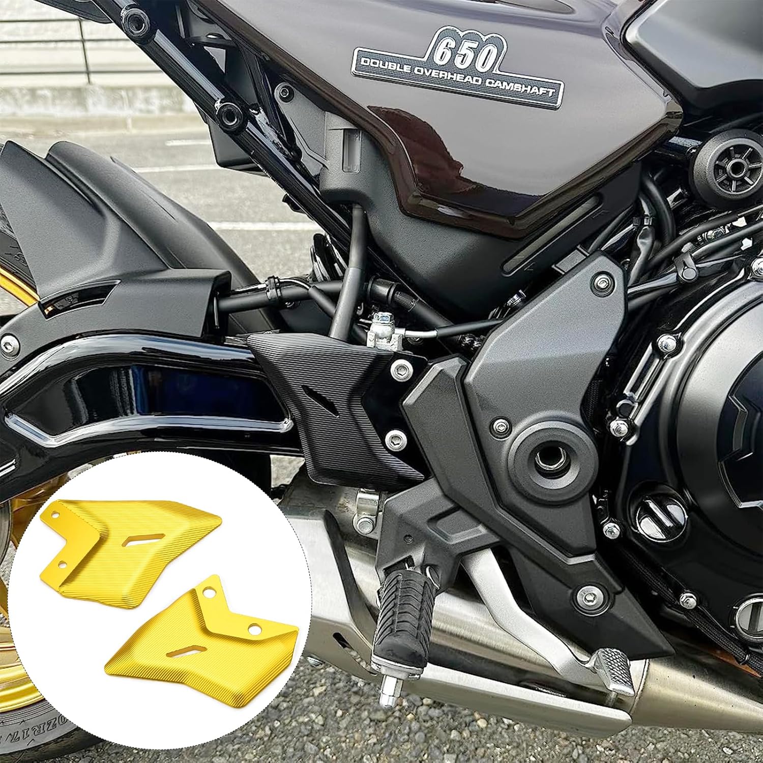 Motorcycle Front Footpeg Protection Cover Foot Peg Footrest set Heel Plates Guard Protector (for Kawasaki Vehicle) Ninja650 Z650RS Cafe Z650 Ninja 650 2018-2025 (Gold)