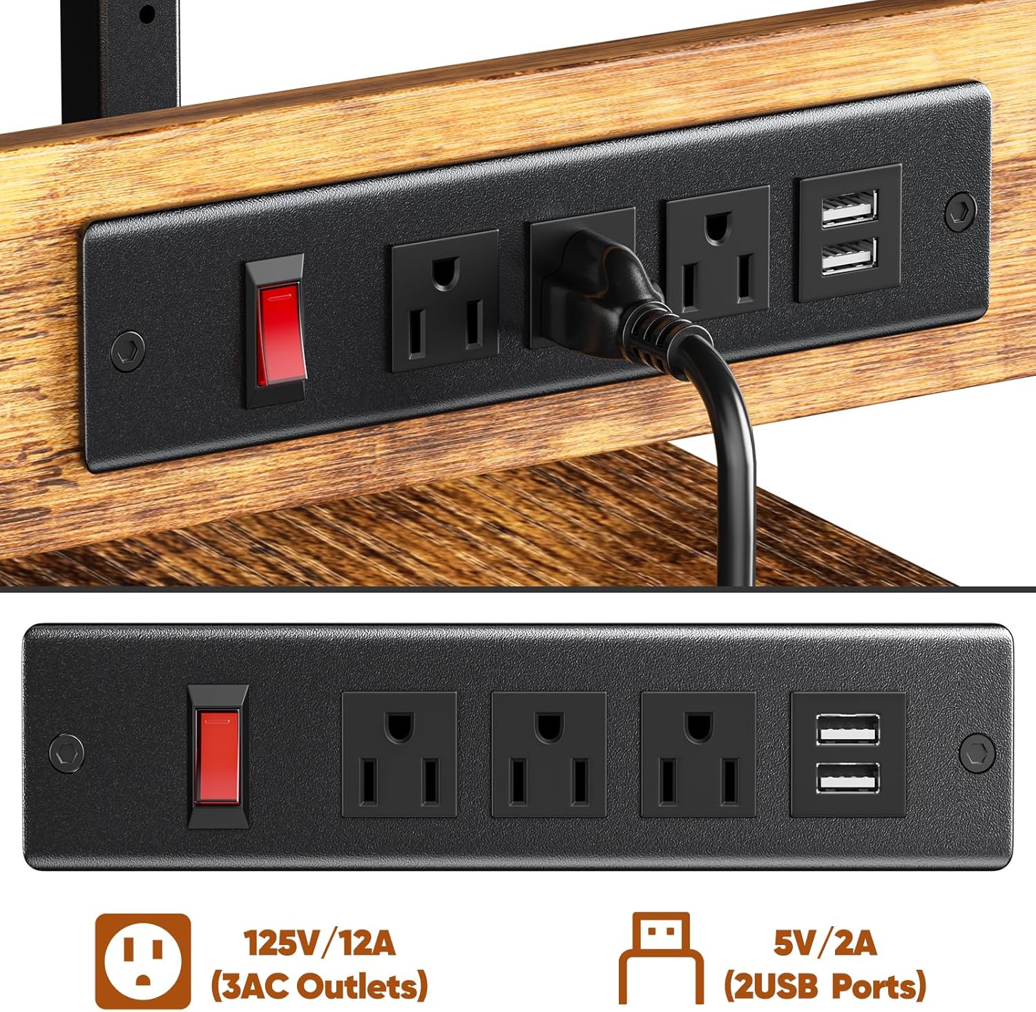 Large 4 Tier Printer Stand, 26.7 x 21.2 x 50.2 Inches Tall Printer Cart with Power Outlets 4-Adjustable Heavy Duty Rolling Shelf for Home Office Kitchen Stand for Paper Shredder Mini Fridge