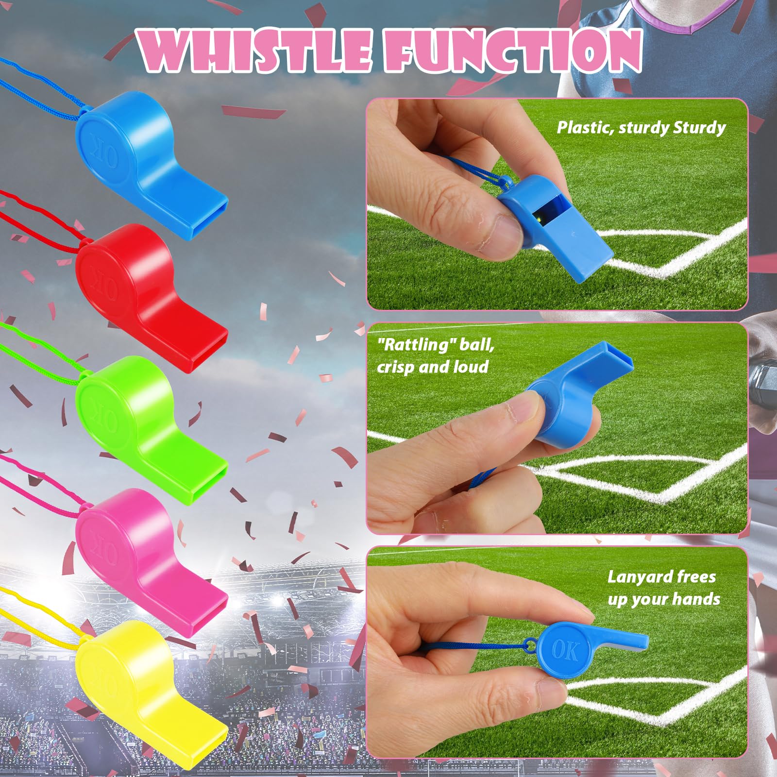Abeillo 24PCS Plastic Sports Whistles Coaches Whistle with Crisp, Whistle with Lanyard for Kids Adult Sports Pet Training Basketball Soccer Emergencies (Random Color) - Image 5