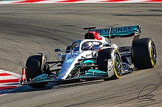 Poster Art Print of Mercedes AMG F1 Formula One Racing with Pre-Printed Lewis Hamilton Autograph Bahrain 2022 - Premium High Gloss Art Print Poster. (074P) (24”x36”)